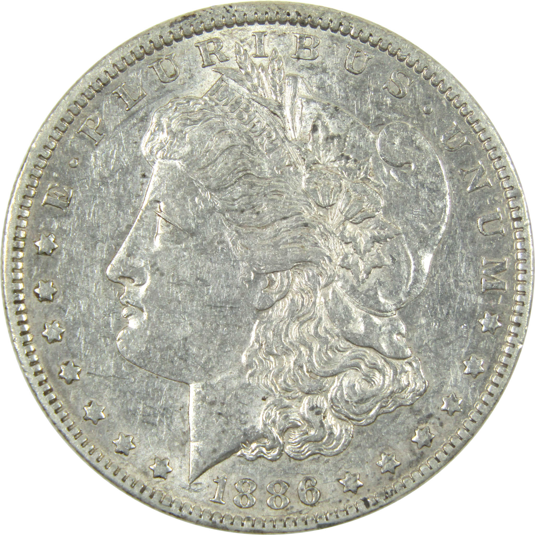 1886 Morgan Dollar AU About Uncirculated Silver $1 Coin SKU:I14448 - Morgan coin - Morgan silver dollar - Morgan silver dollar for sale - Profile Coins & Collectibles