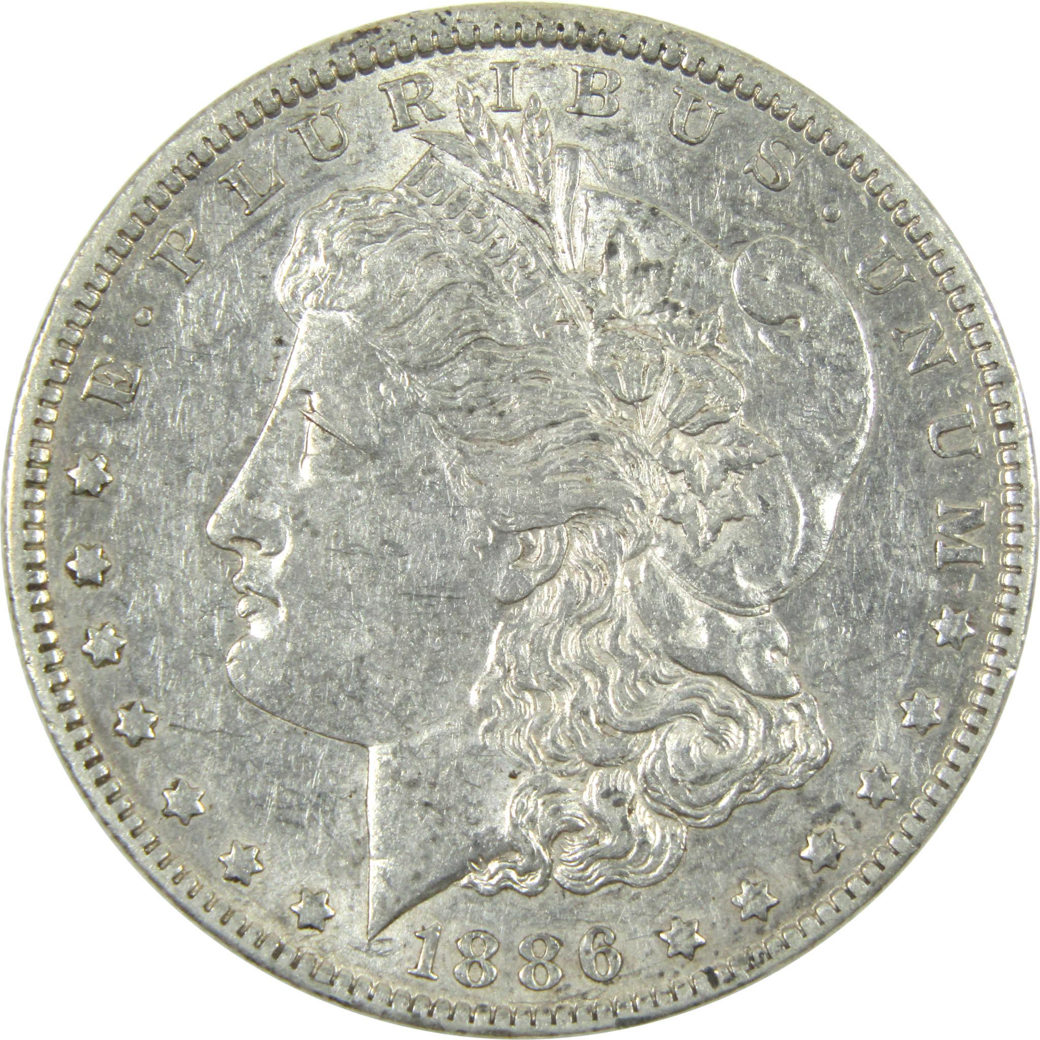 1886 Morgan Dollar AU About Uncirculated Silver $1 Coin SKU:I14448 - Morgan coin - Morgan silver dollar - Morgan silver dollar for sale - Profile Coins & Collectibles