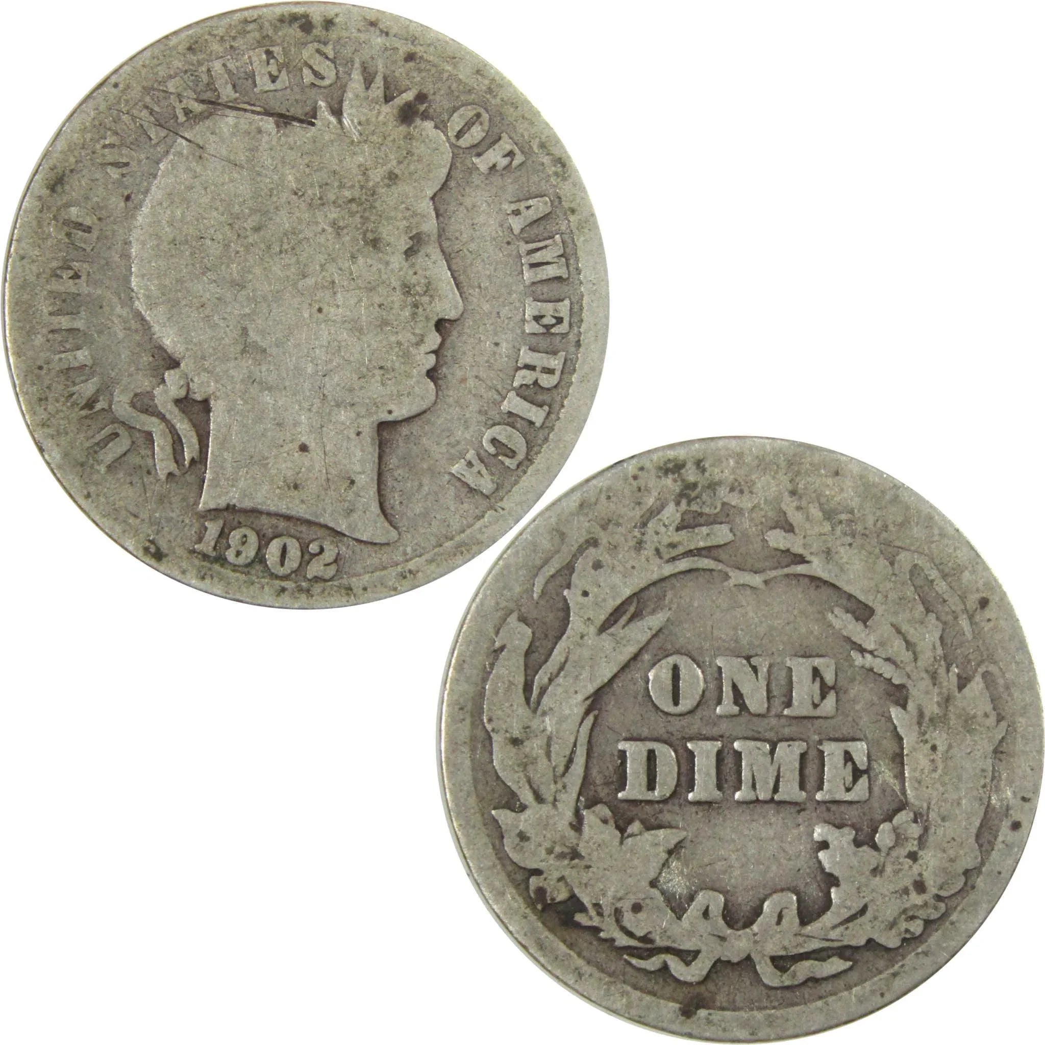 1902 Barber Silver Dime AG About Good 10c Coin Collectible SKU:CP721