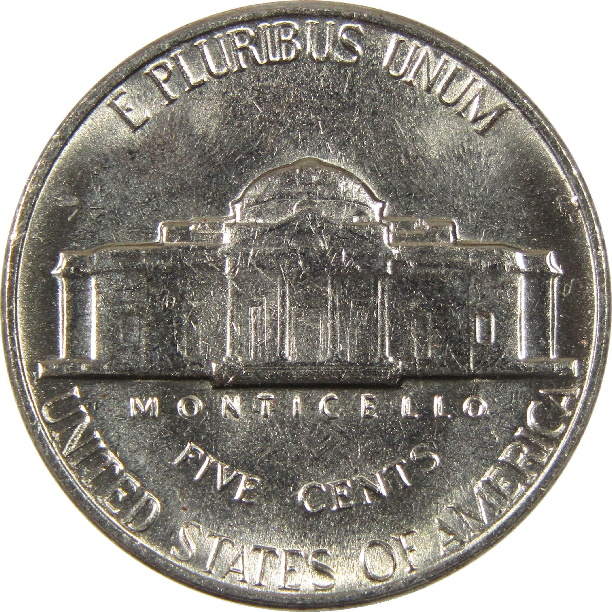 Reverse of US Jefferson nickel coin with Monticello building, collectible five cents currency