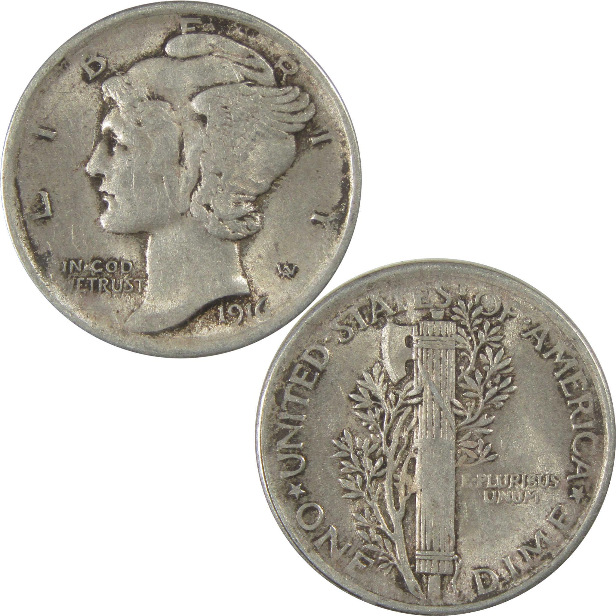 1916 Mercury Silver Dime AU About Uncirculated 10c Coin SKU:I24374