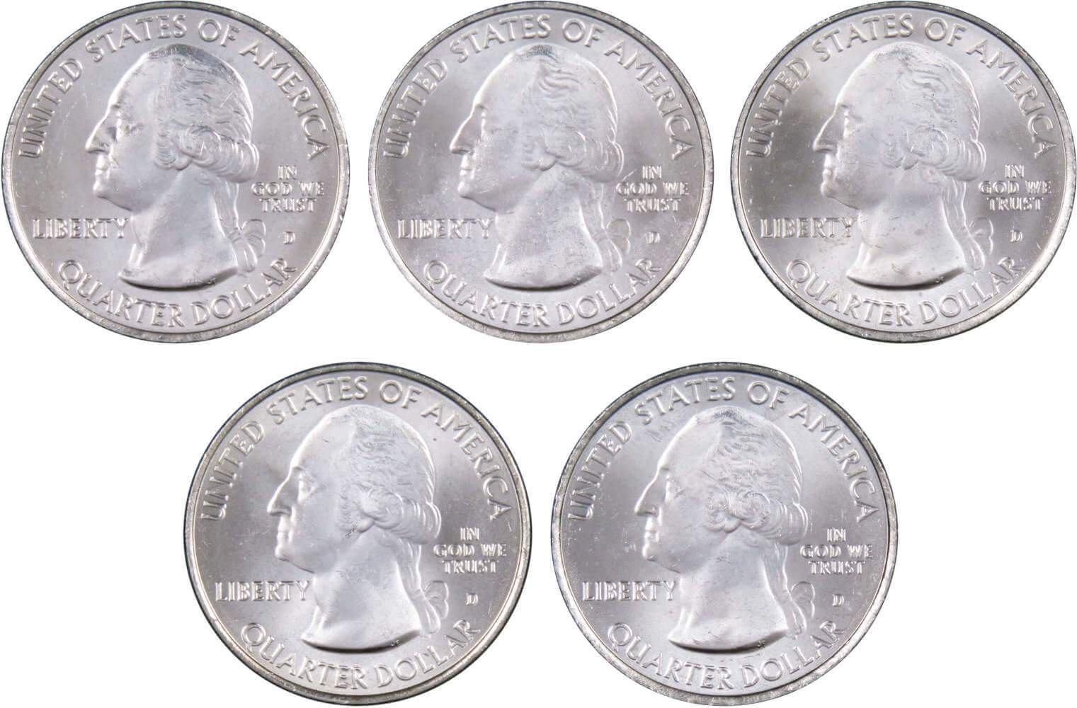 2010 D Quarter 5 Coin Set Clad Uncirculated Mint State 25c Collectible
