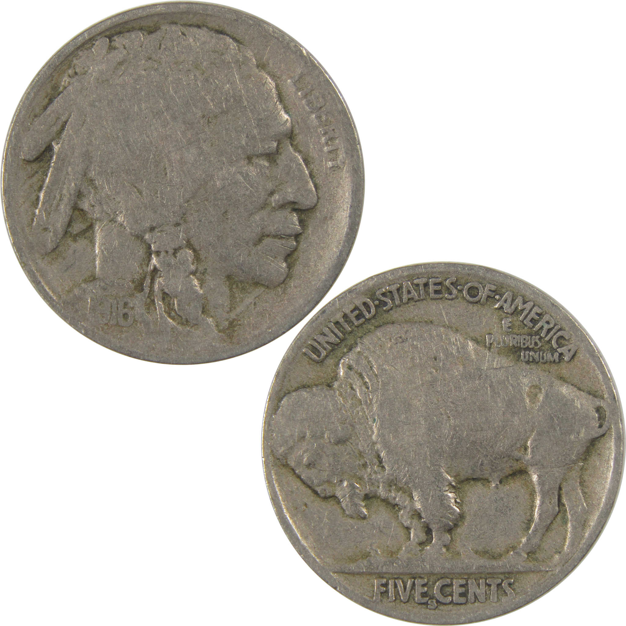 1916 S Indian Head Buffalo Nickel F Fine 5c Coin SKU:I23434