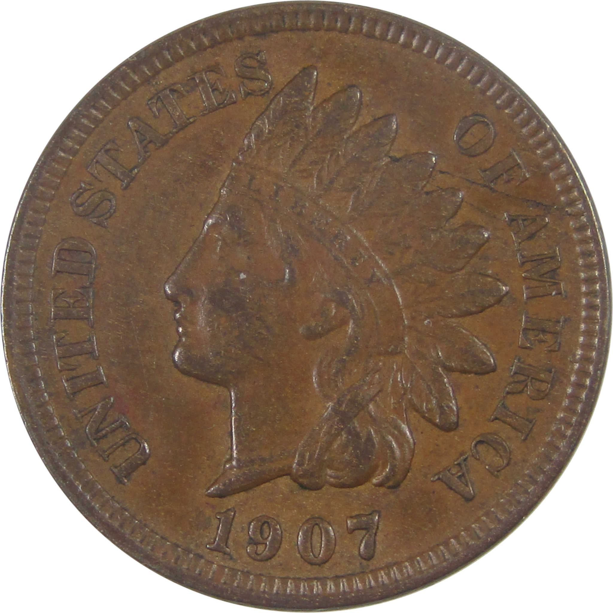 1907 Indian Head Cent AU About Uncirculated Penny 1c Coin SKU:I16947