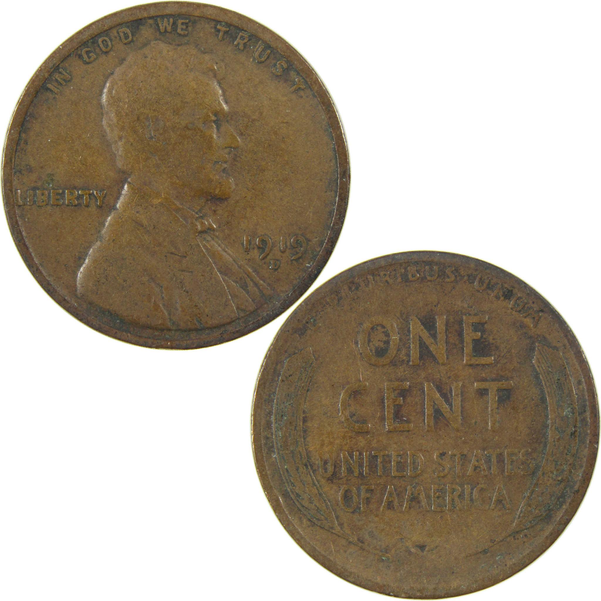 1919 D Lincoln Wheat Cent VG Very Good Penny 1c Coin SKU:I27182