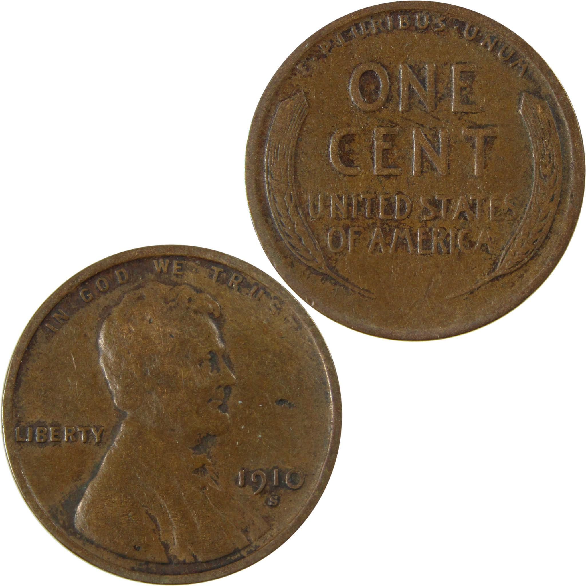 1910 S Lincoln Wheat Cent F Fine Penny 1c Coin Collectible SKU:I26351
