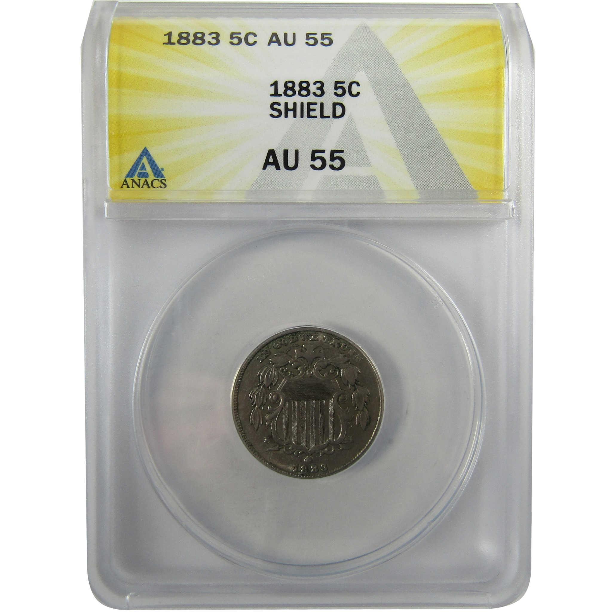 1883 Shield Nickel AU 55 ANACS 5c Coin Collectible SKU:I28025