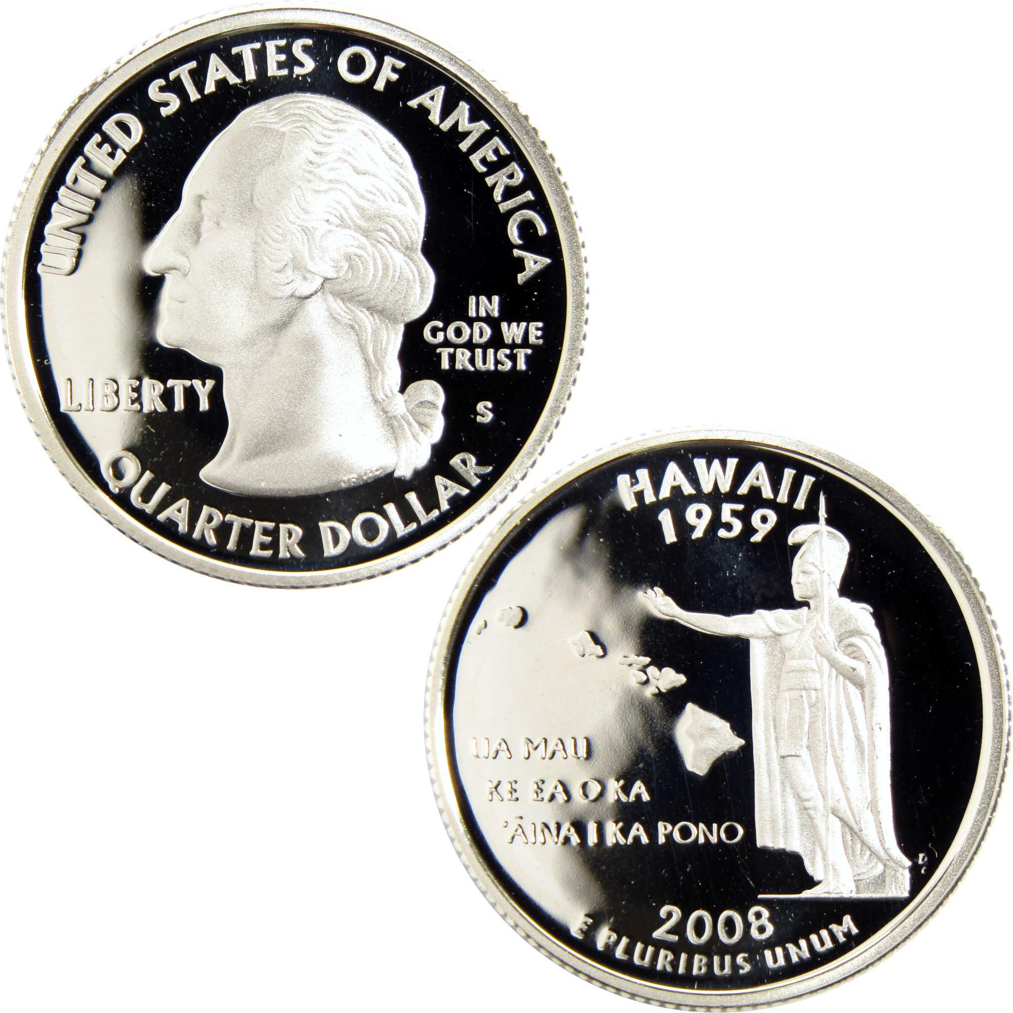 2008 Hawaii state quarter, collectible coin with George Washington and Hawaiian imagery