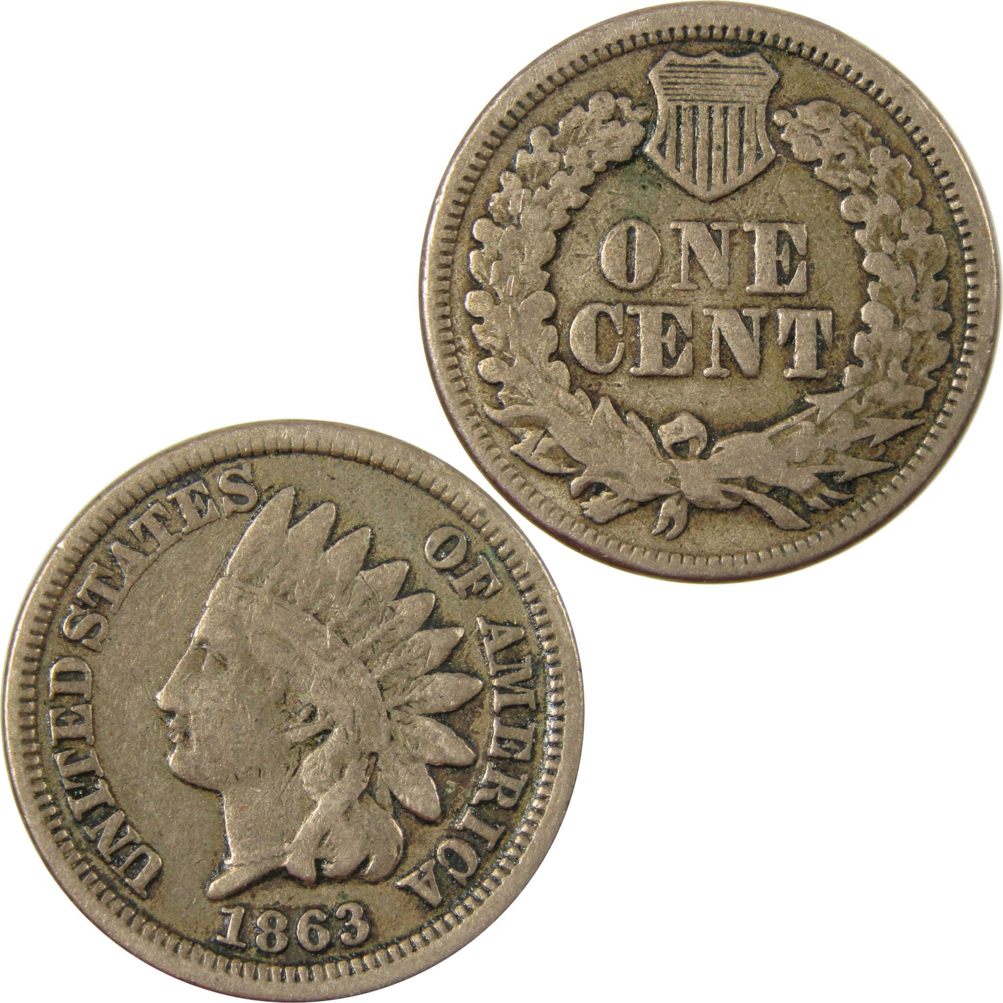 1863 Indian Head Cent VG Very Good Details Penny 1c Coin SKU:CP1236