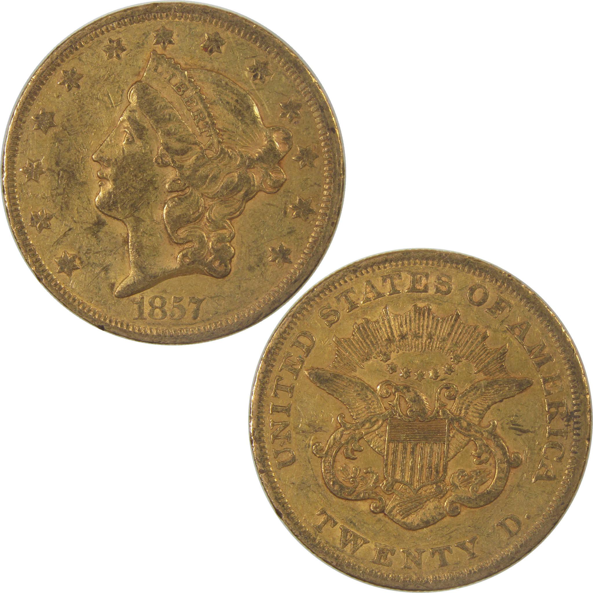 1857 Liberty Head Gold Double Eagle XF EF Extremely Fine $20 Coin