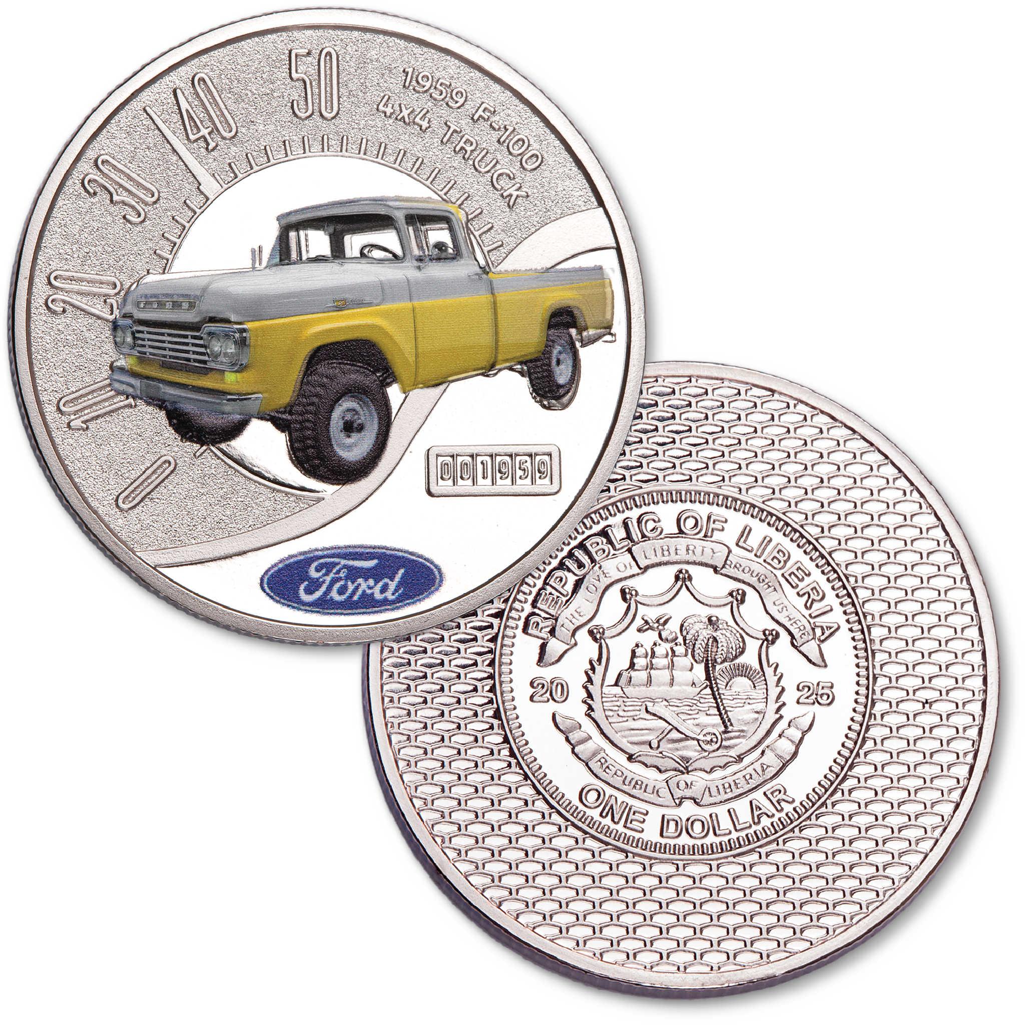 2025 Liberia Ford Truck Series 1959 F-100 4x4 Proof-Like $1 Coin