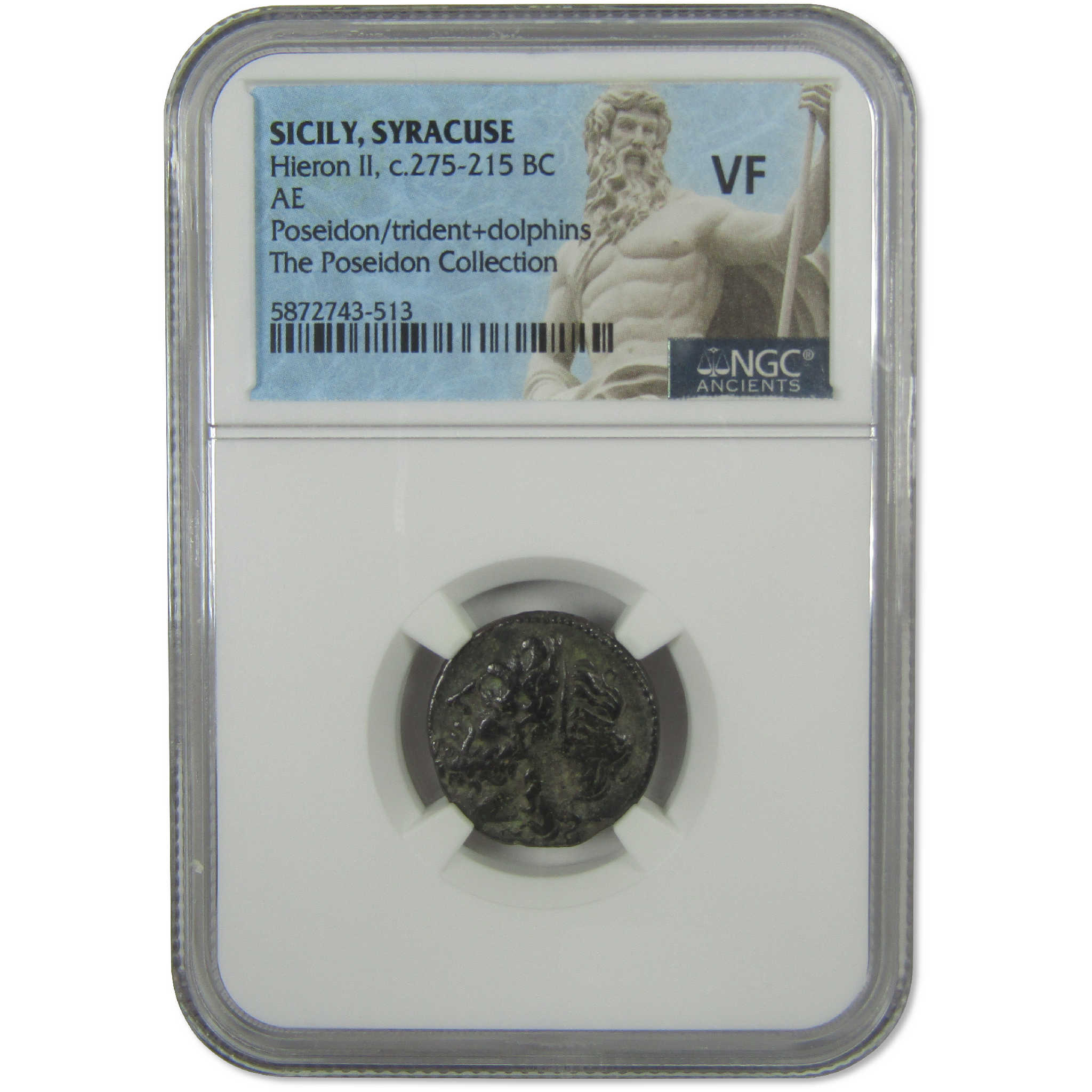 275-215 BC Sicily Syracuse Hieron II Poseidon AE VF NGC Ancient