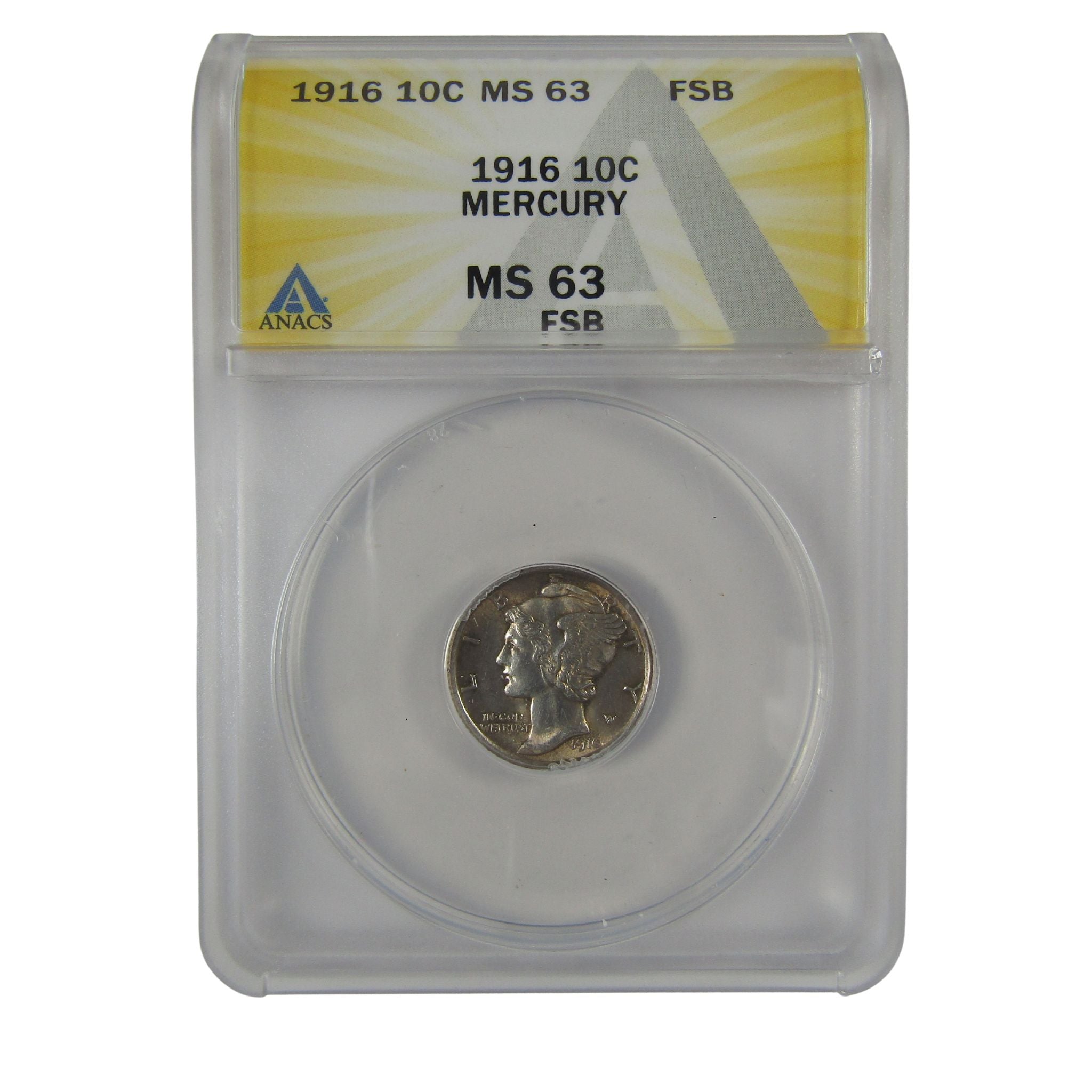 1916 Mercury Dime MS 63 FSB ANACS Silver Uncirculated SKU:I23022