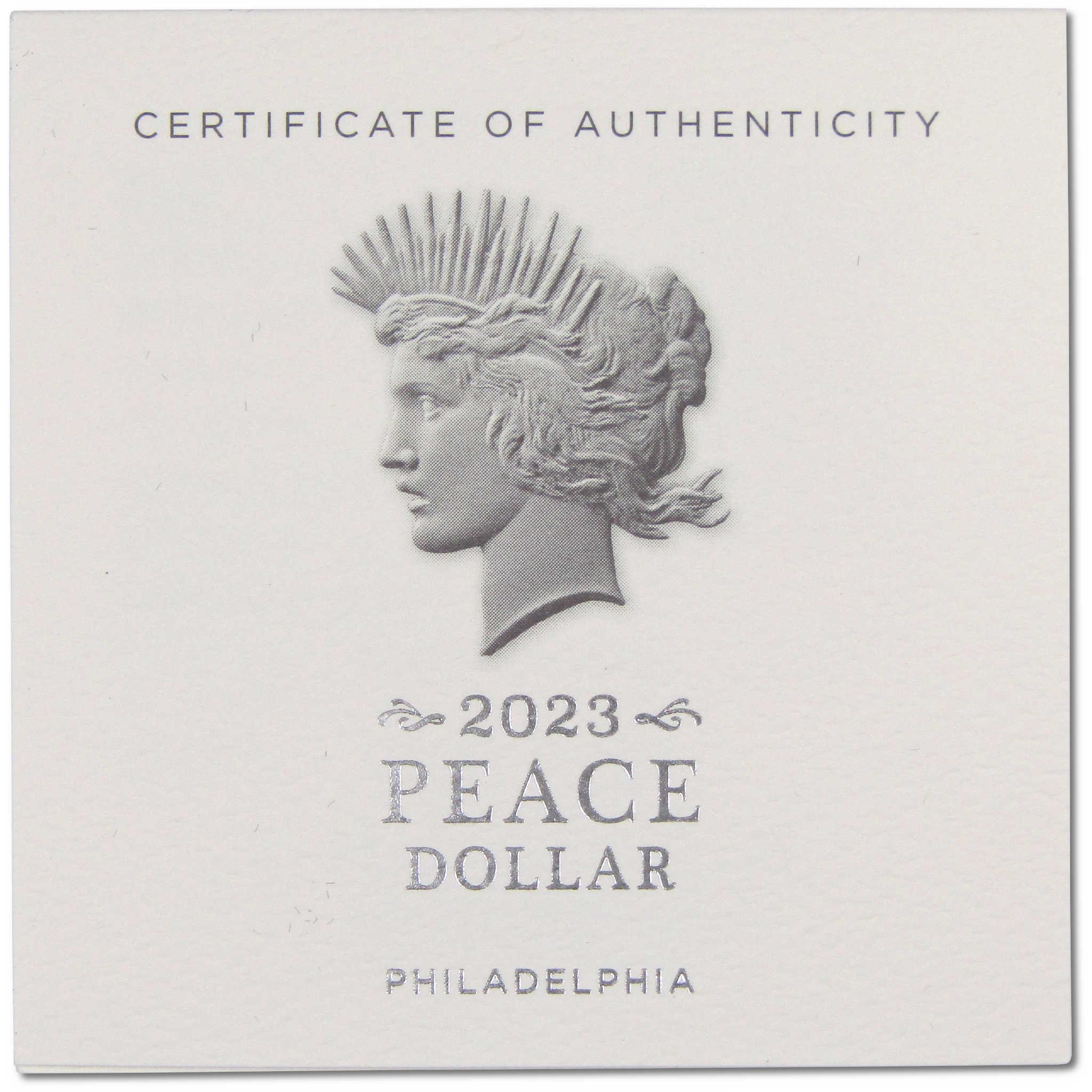 2023 Peace Dollar BU Choice Uncirculated .999 Silver Bullion OGP COA