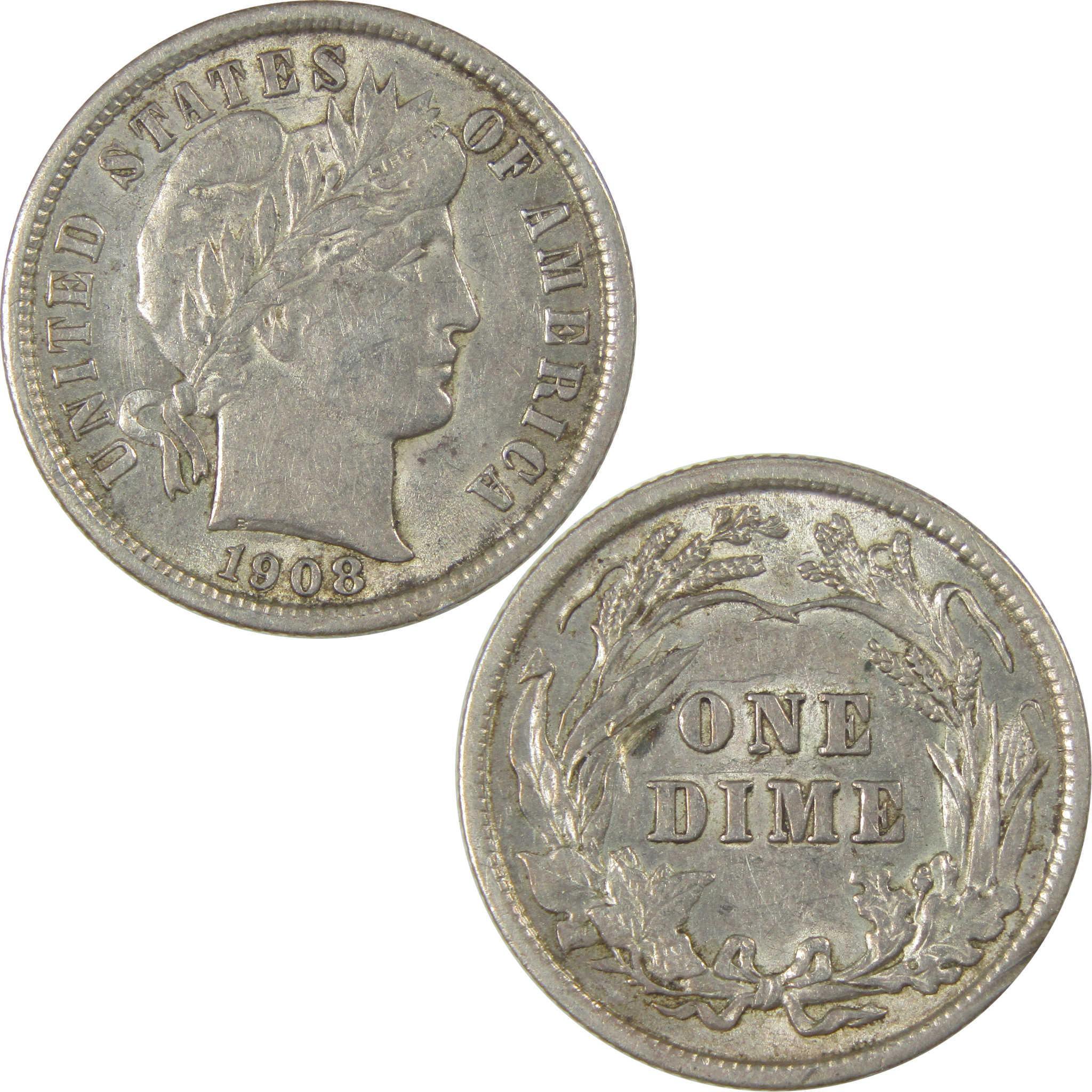 1908 Repunched Date Barber Silver Dime About Uncirculated SKU:I24208