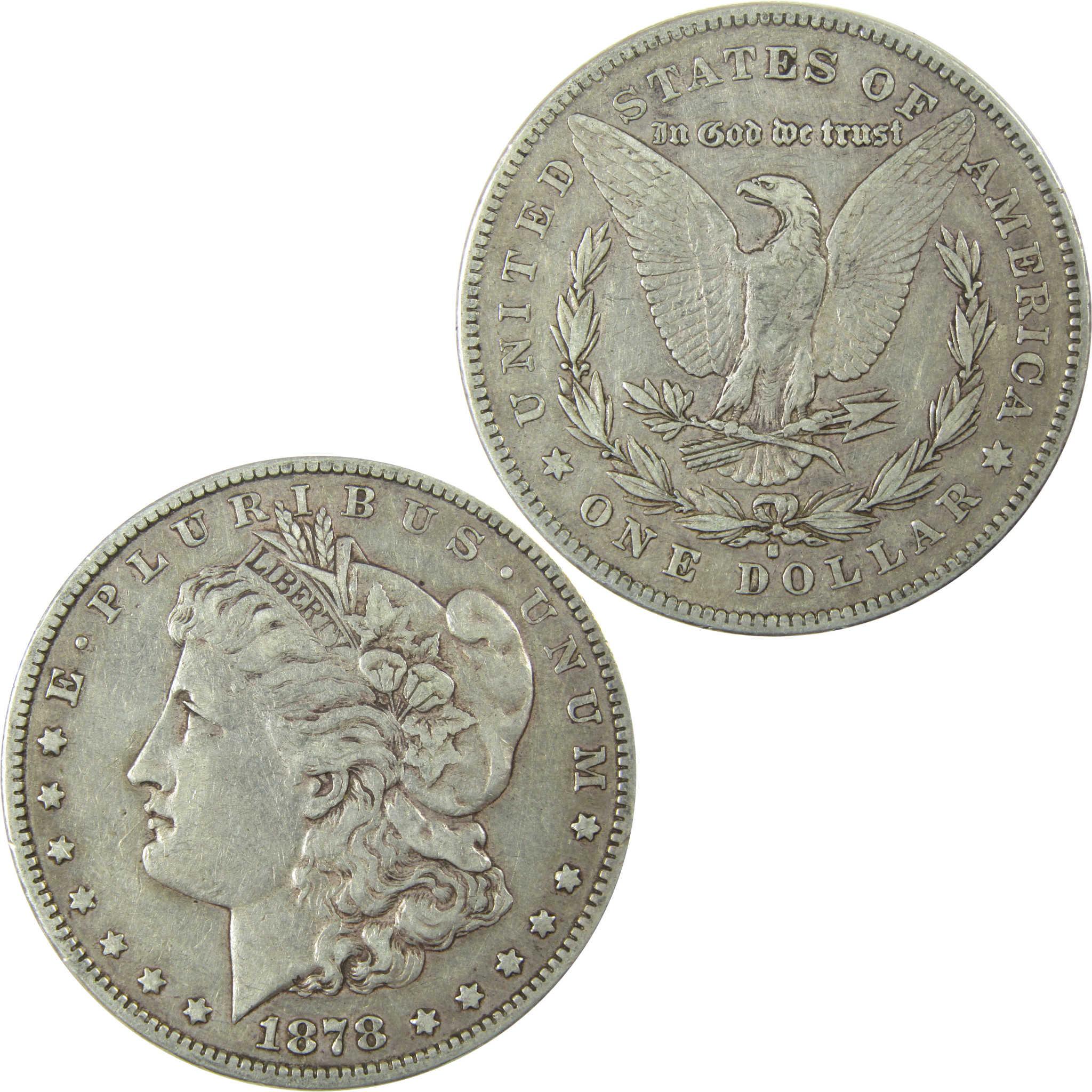 1878 S Long Nock Morgan Silver Dollar VF Very Fine $1 Coin SKU:I25337 - Morgan coin - Morgan silver dollar - Morgan silver dollar for sale - Profile Coins & Collectibles
