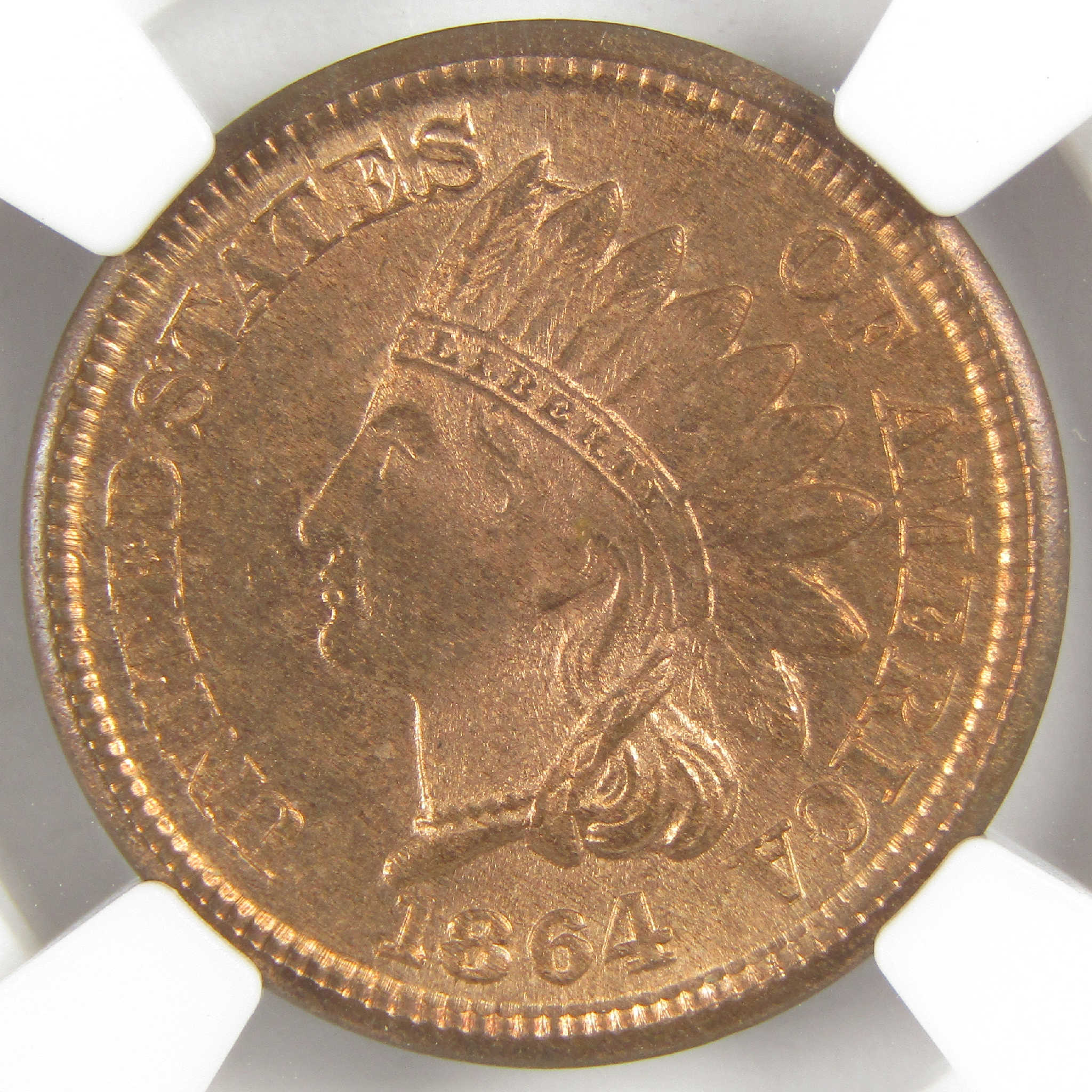 1864 Indian Head Cent MS 65 RD NGC Bronze Penny Uncirculated 1c Coin