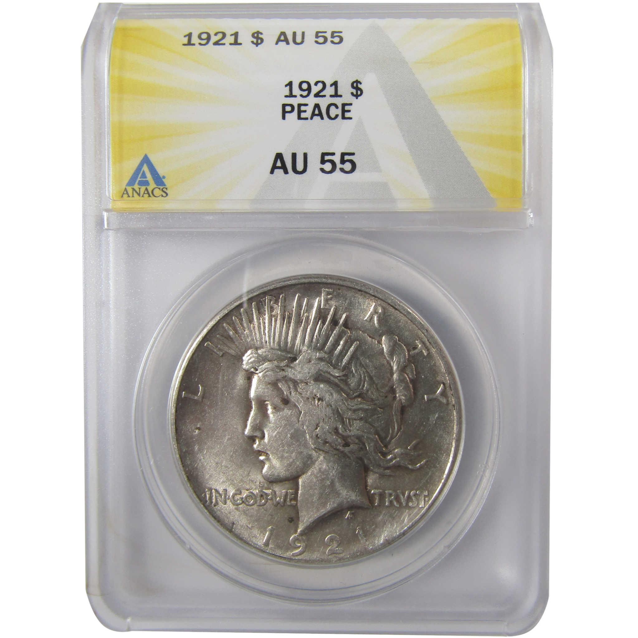 1921 High Relief Peace Silver Dollar AU 55 ANACS $1 Coin SKU:I25673