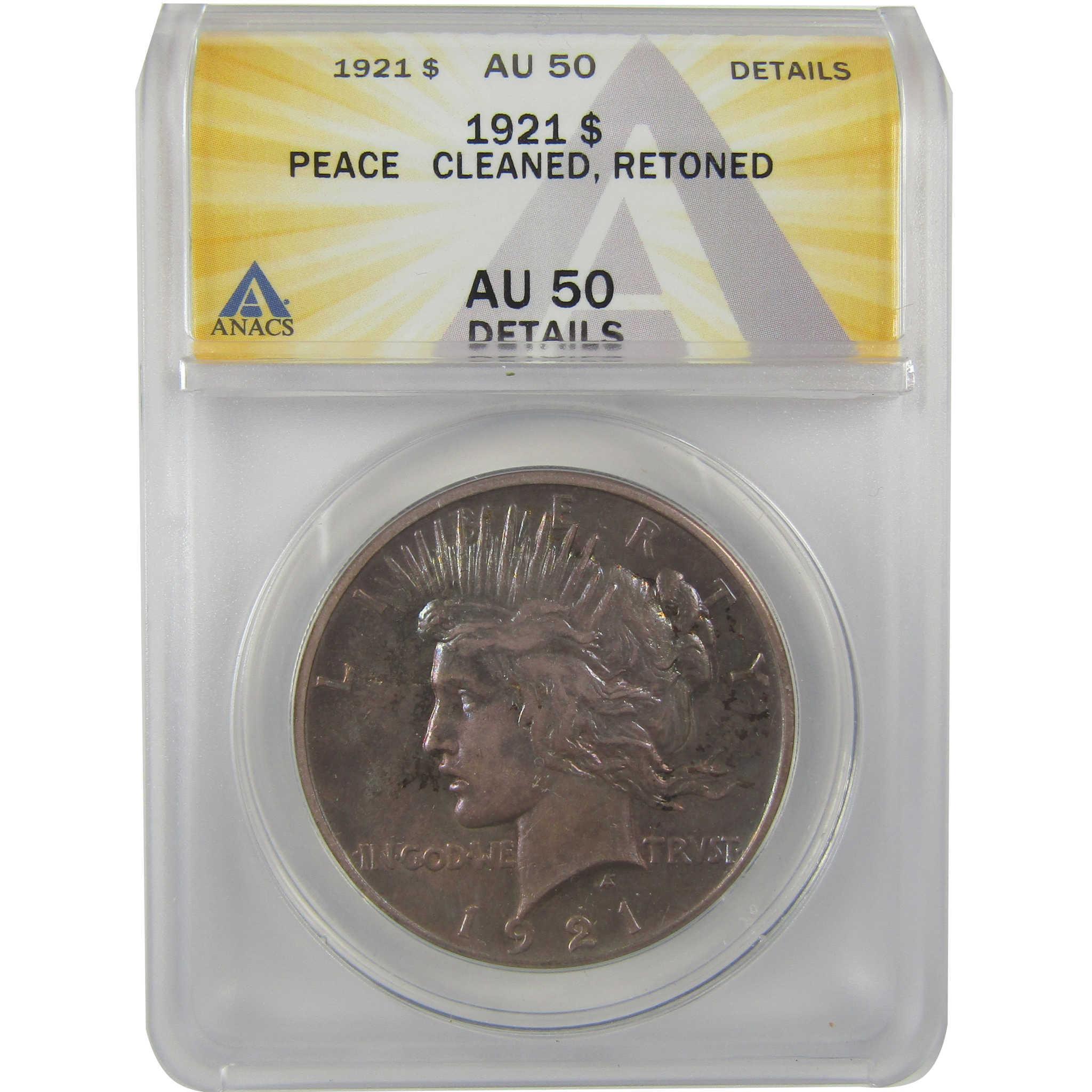 1921 High Relief Peace Dollar AU 50 Details ANACS Silver SKU:I21381