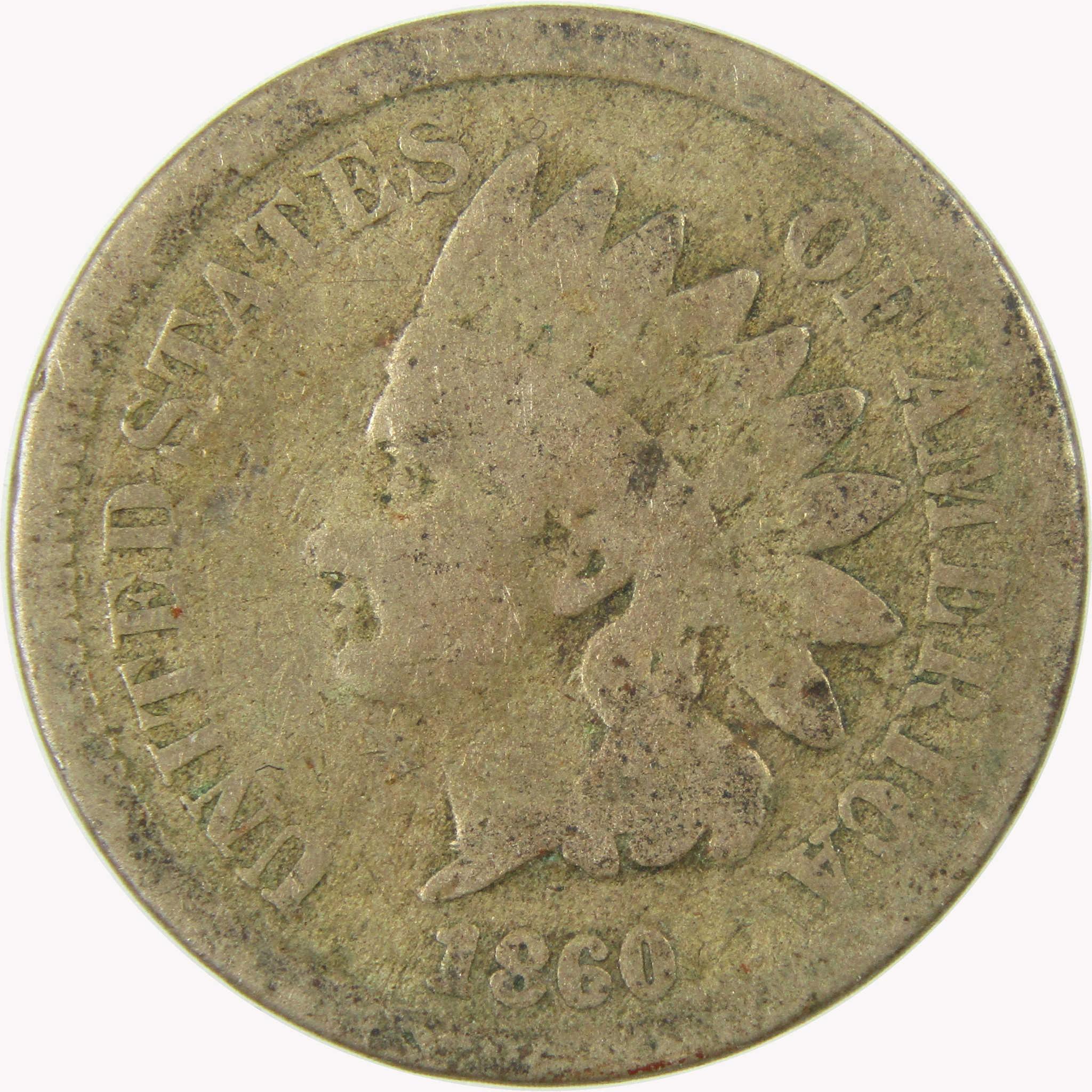 1860 Pointed Bust Indian Head 1c AG About Good Details SKU:CP1064