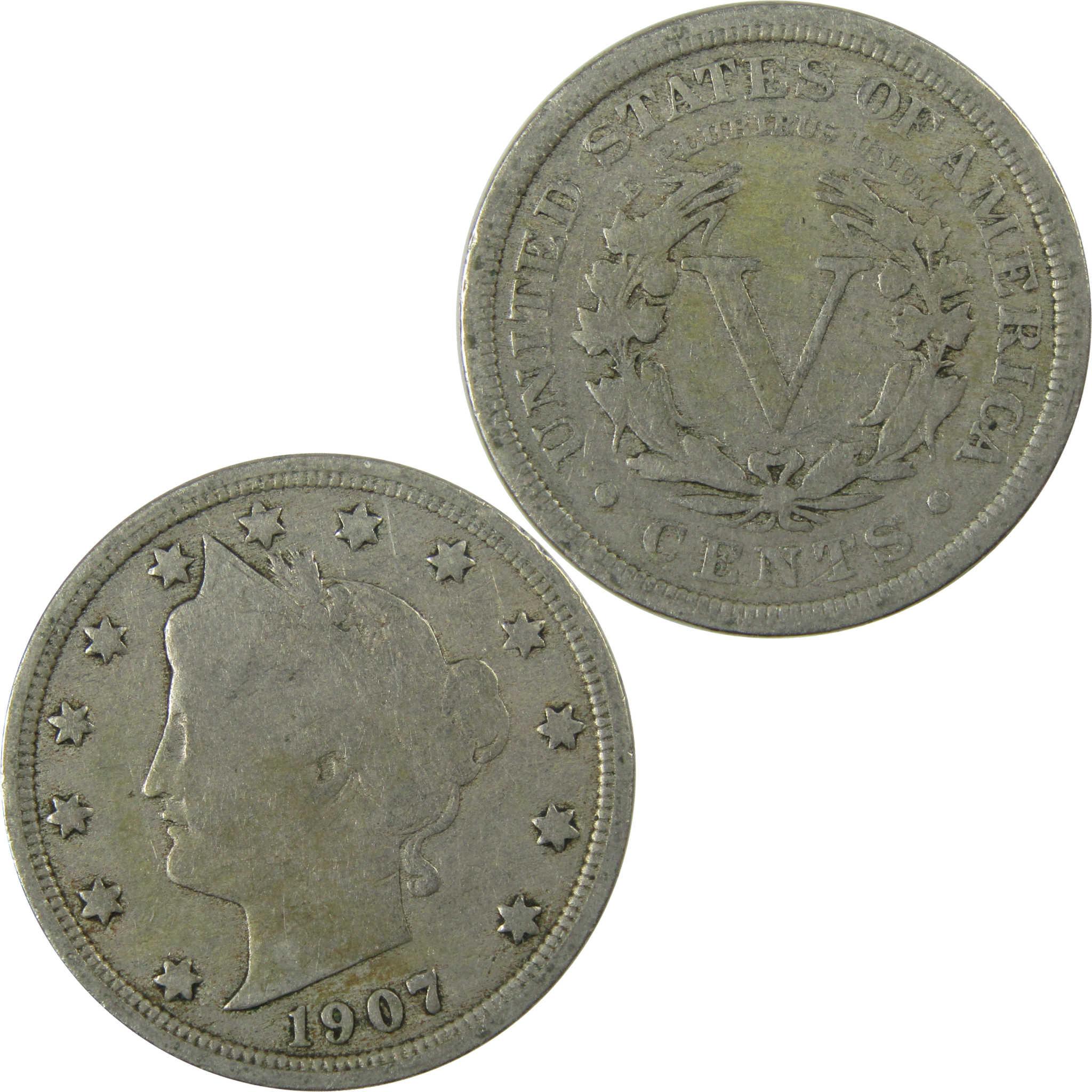 1907 Liberty Head V Nickel VG Very Good 5c Coin Collectible SKU:I26919