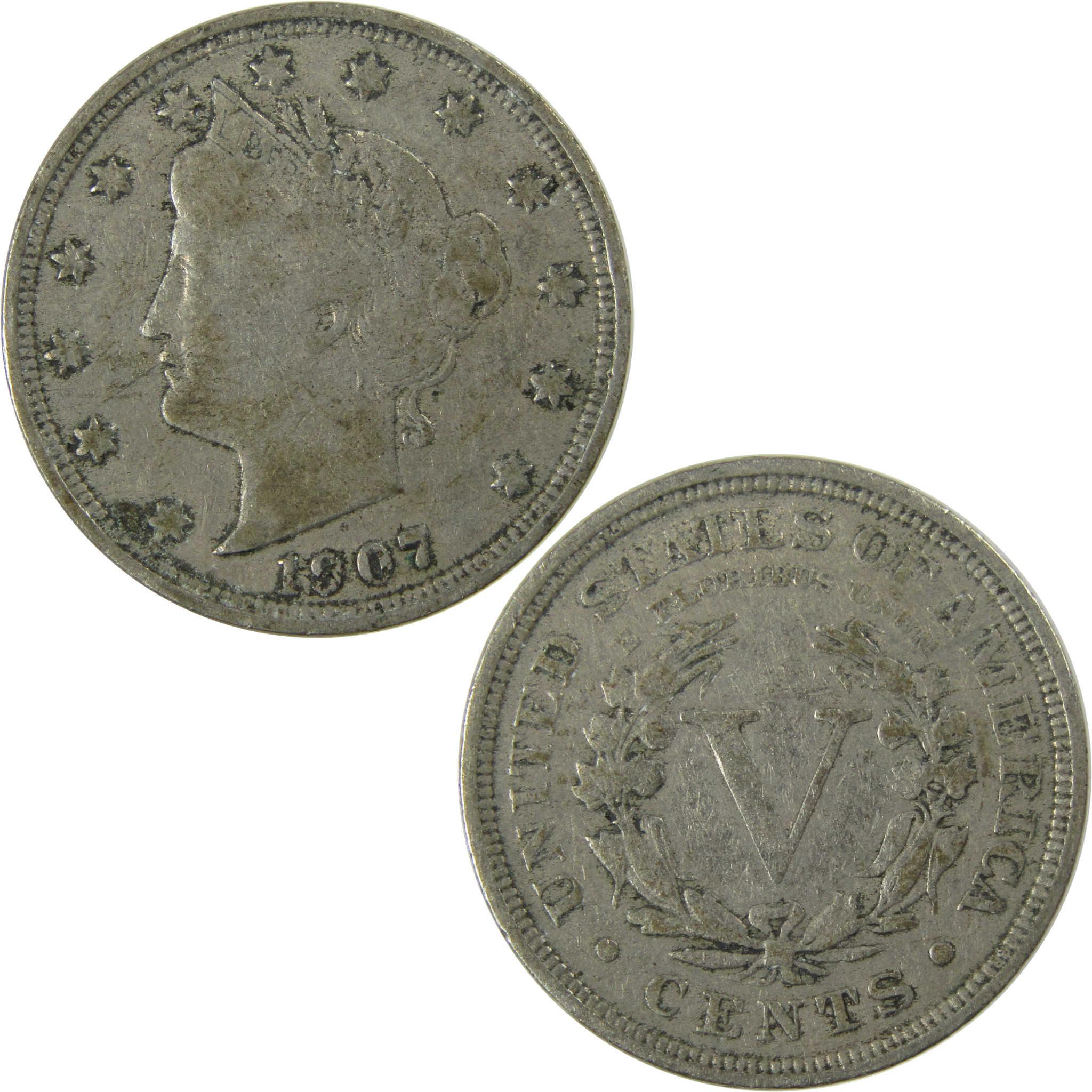 1907 Liberty Head V Nickel F Fine 5c Coin Collectible SKU:I26922