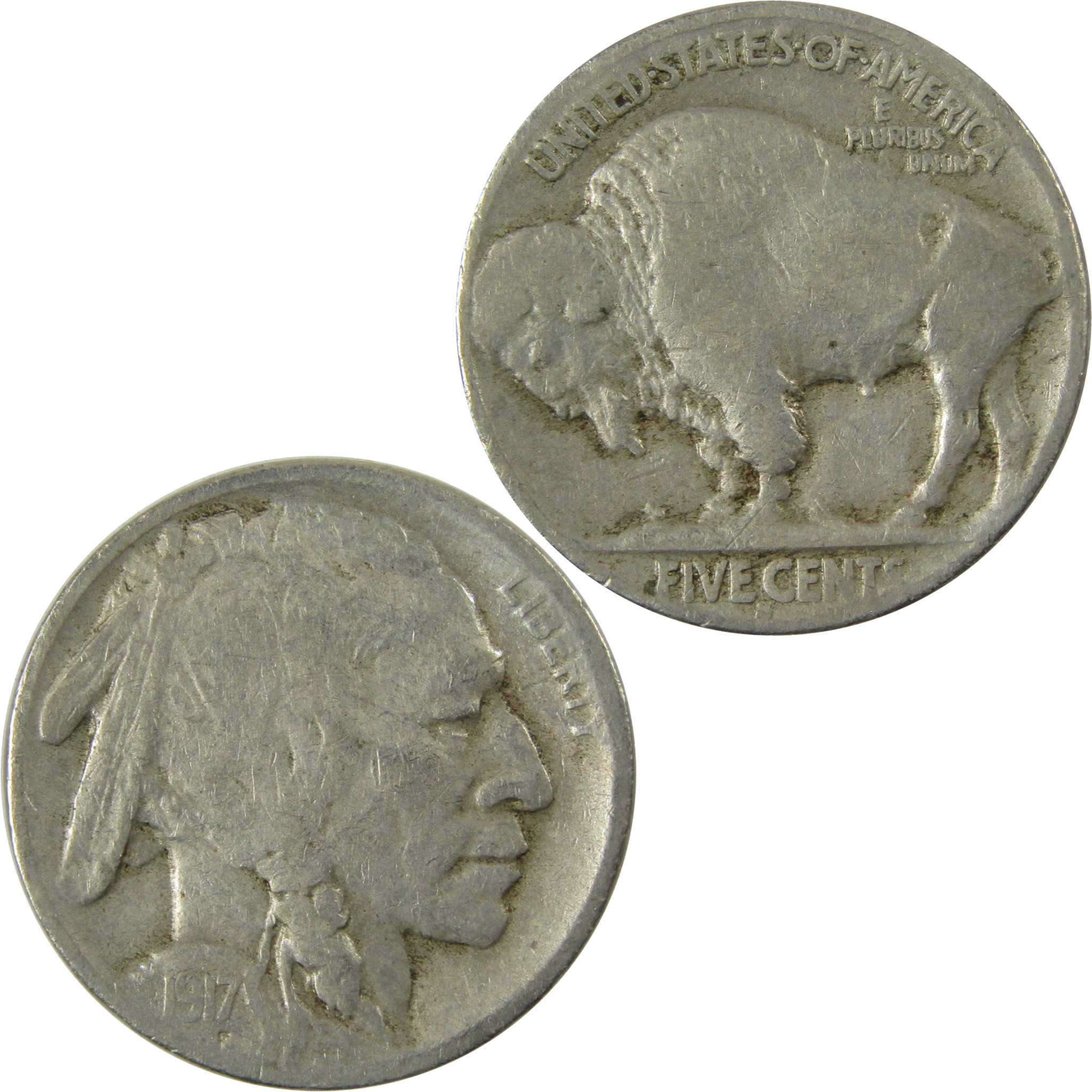 1917 S Indian Head Buffalo Nickel F Fine 5c Coin SKU:I28123