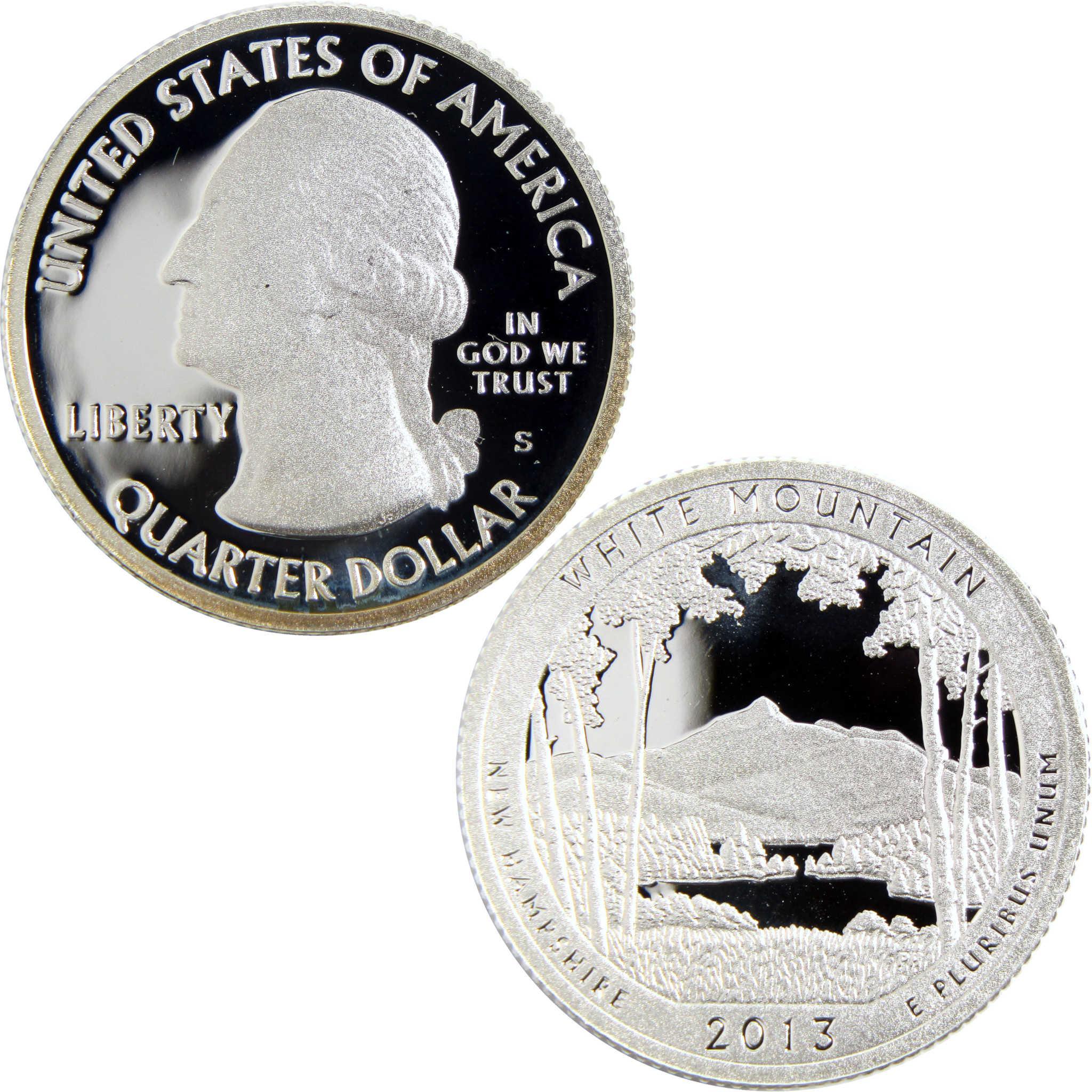 2013 White Mountain New Hampshire collectible quarter dollar coin, proof finish, both sides shown