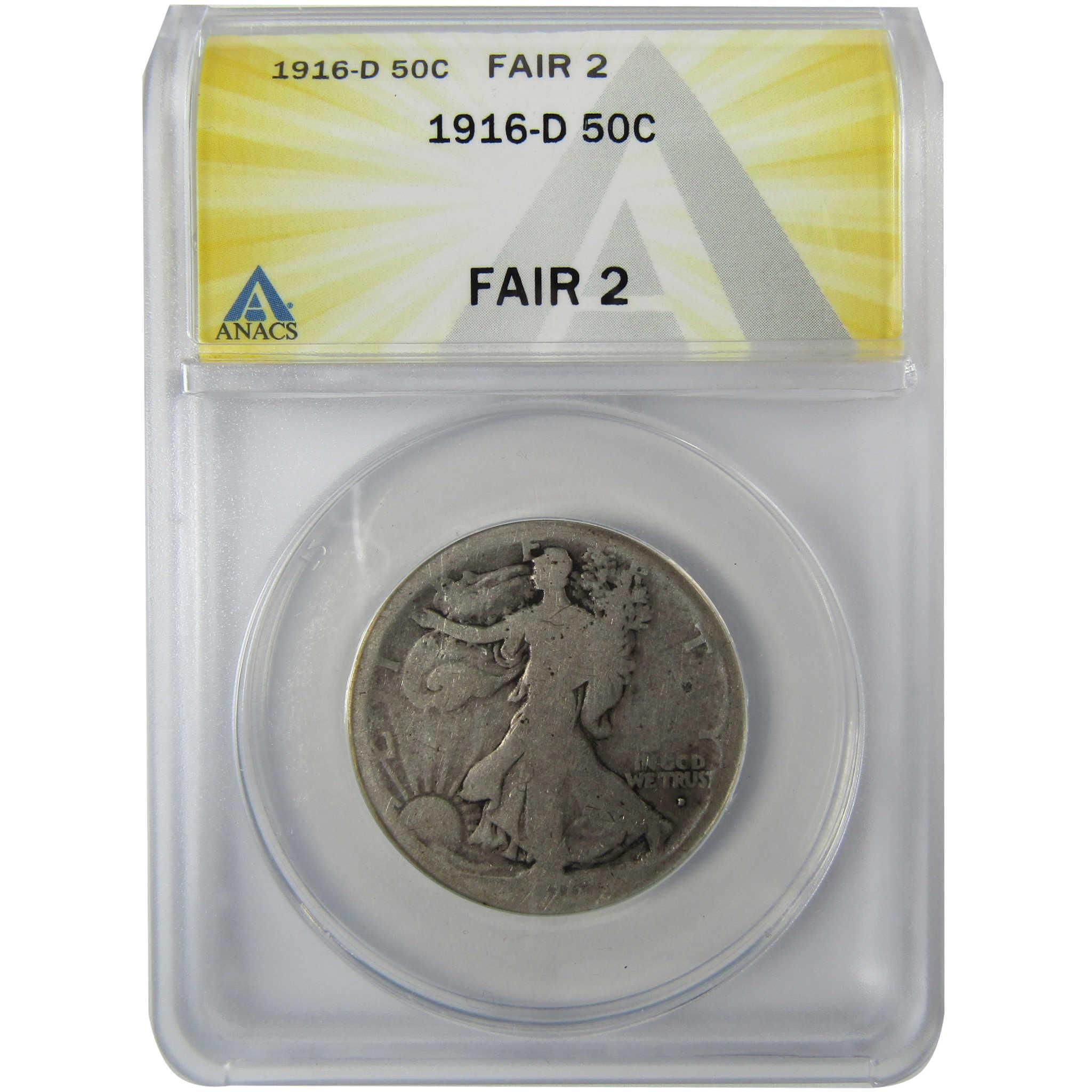 1916 D Liberty Walking Silver Half Dollar FR 2 ANACS SKU:CP814
