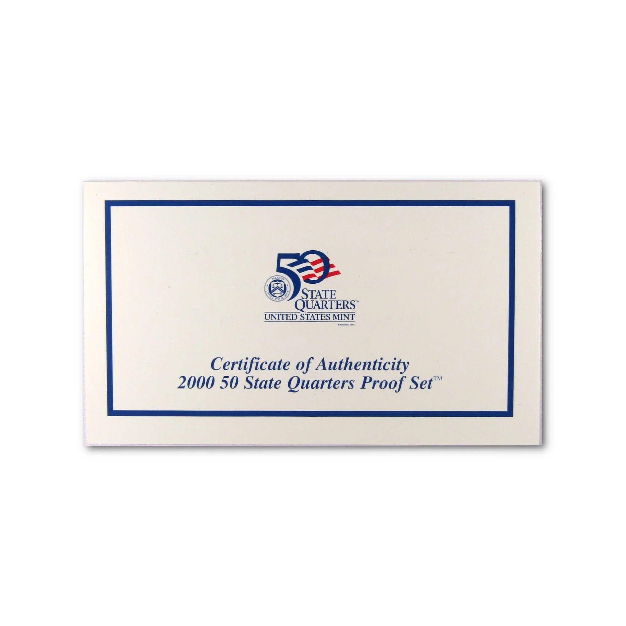 Certificate of authenticity for 2000 50 State Quarters Proof Set from U.S. Mint