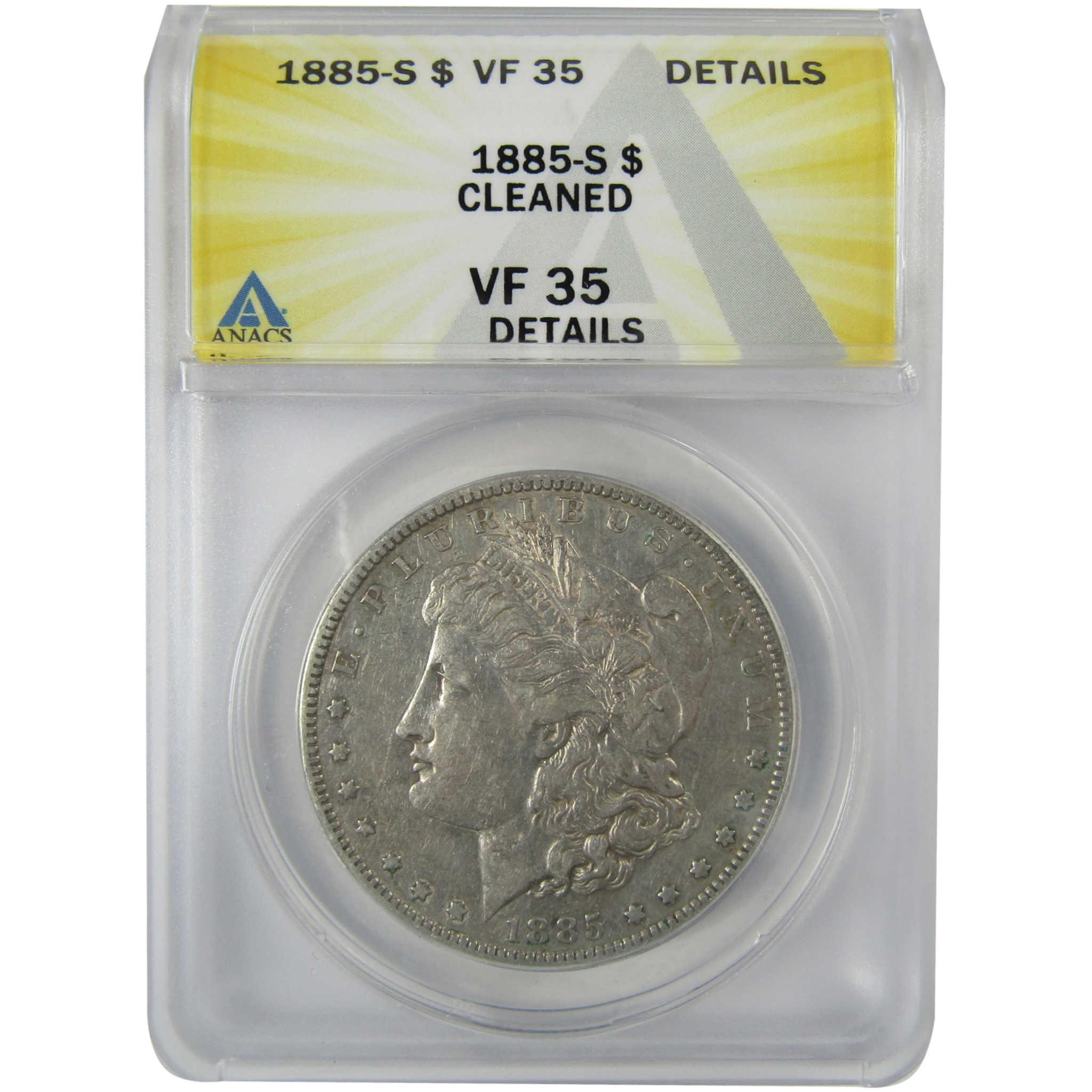 1885 S Morgan Silver Dollar VF 35 Details ANACS $1 Coin SKU:CP835 - Morgan coin - Morgan silver dollar - Morgan silver dollar for sale - Profile Coins & Collectibles