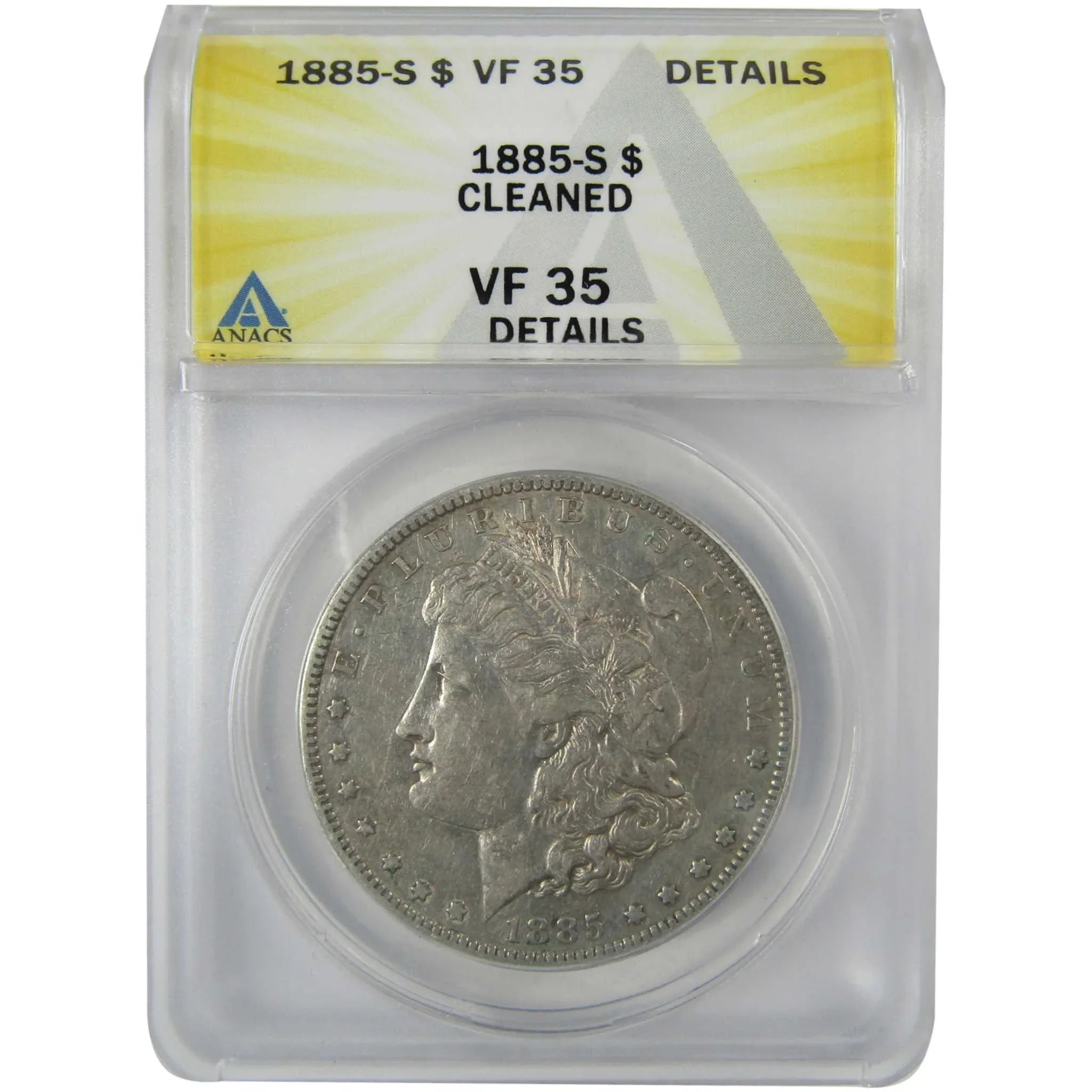1885 S Morgan Silver Dollar VF 35 Details ANACS $1 Coin SKU:CP835 - Morgan coin - Morgan silver dollar - Morgan silver dollar for sale - Profile Coins & Collectibles