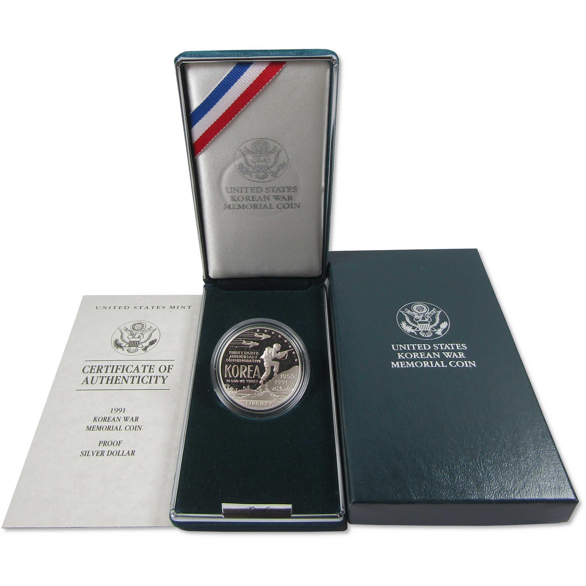 1991 P Korean War Memorial Commemorative Silver Dollar Proof OGP COA