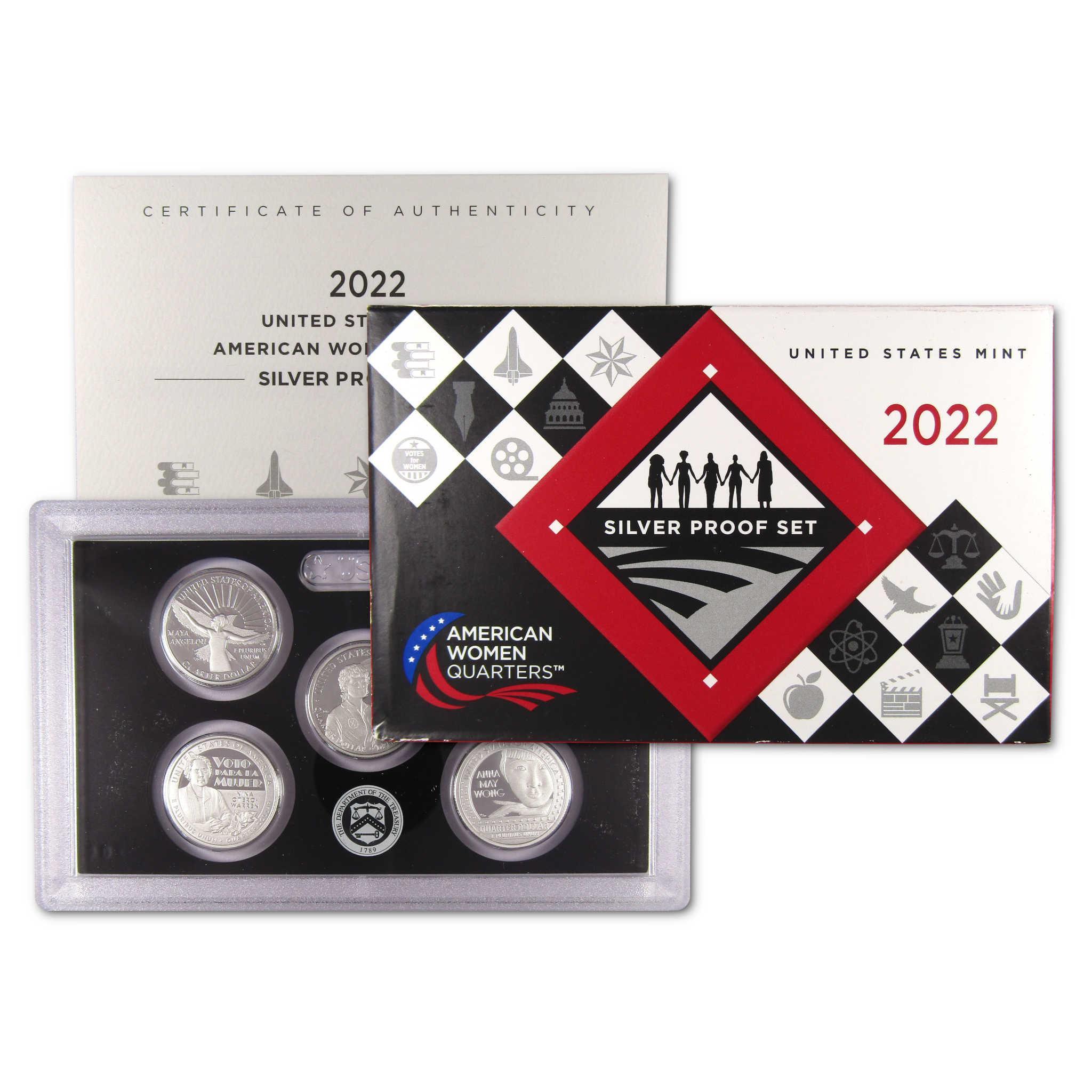 2022 American Women Quarters Silver Proof Set with certificate and collectible coins