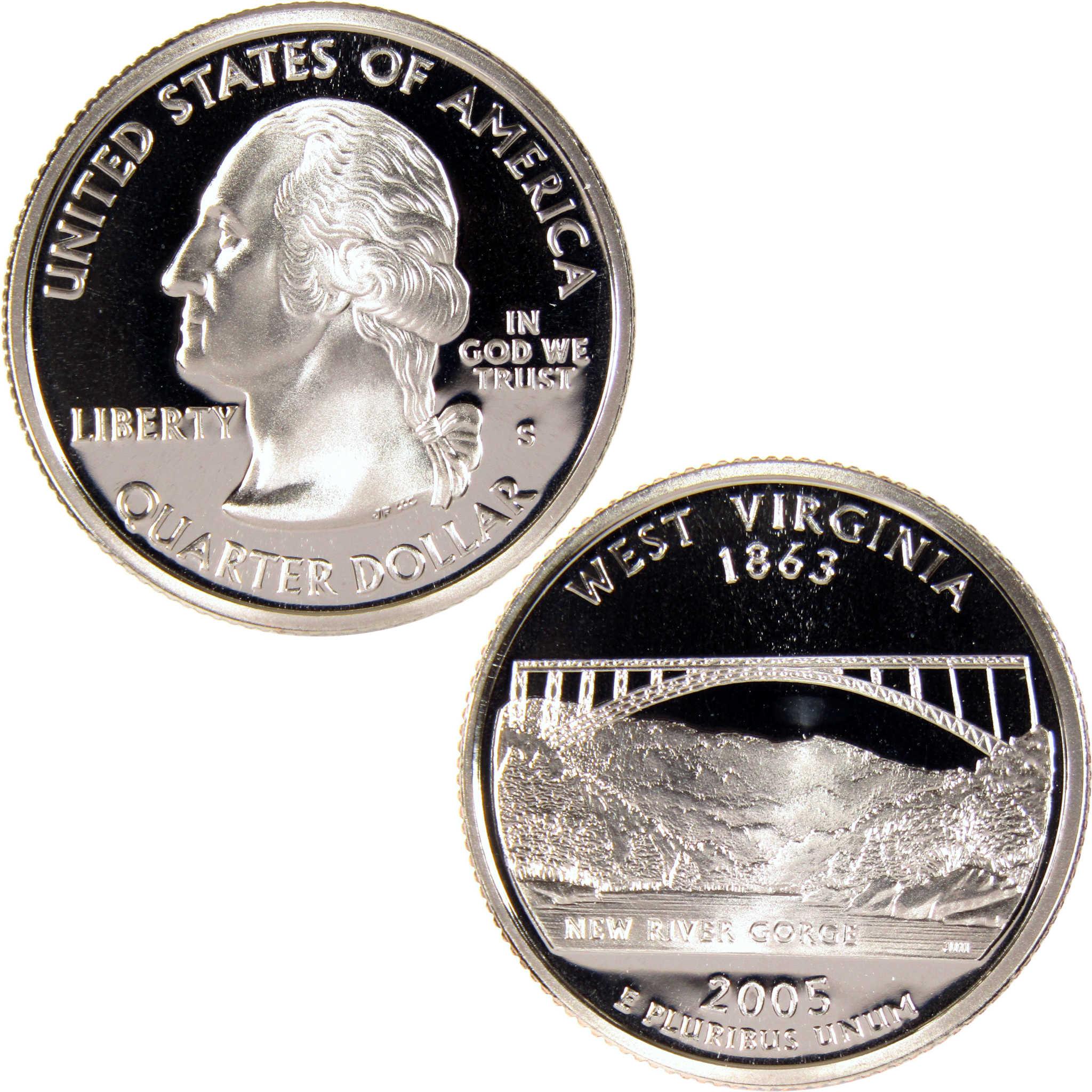 2005 West Virginia state quarter featuring New River Gorge bridge, collectible coin