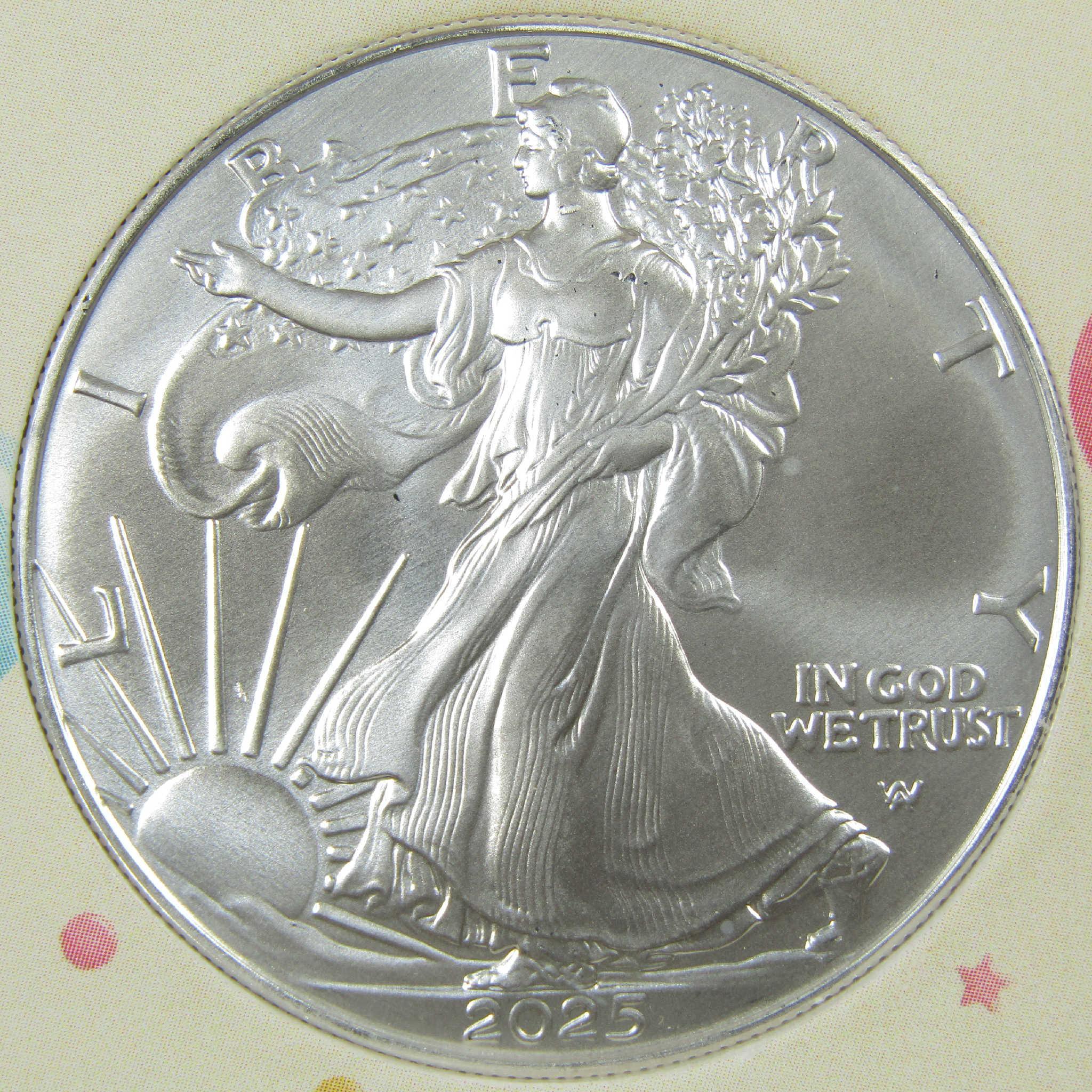 2025 American Silver Eagle Uncirculated Coin with Welcome Baby Holder