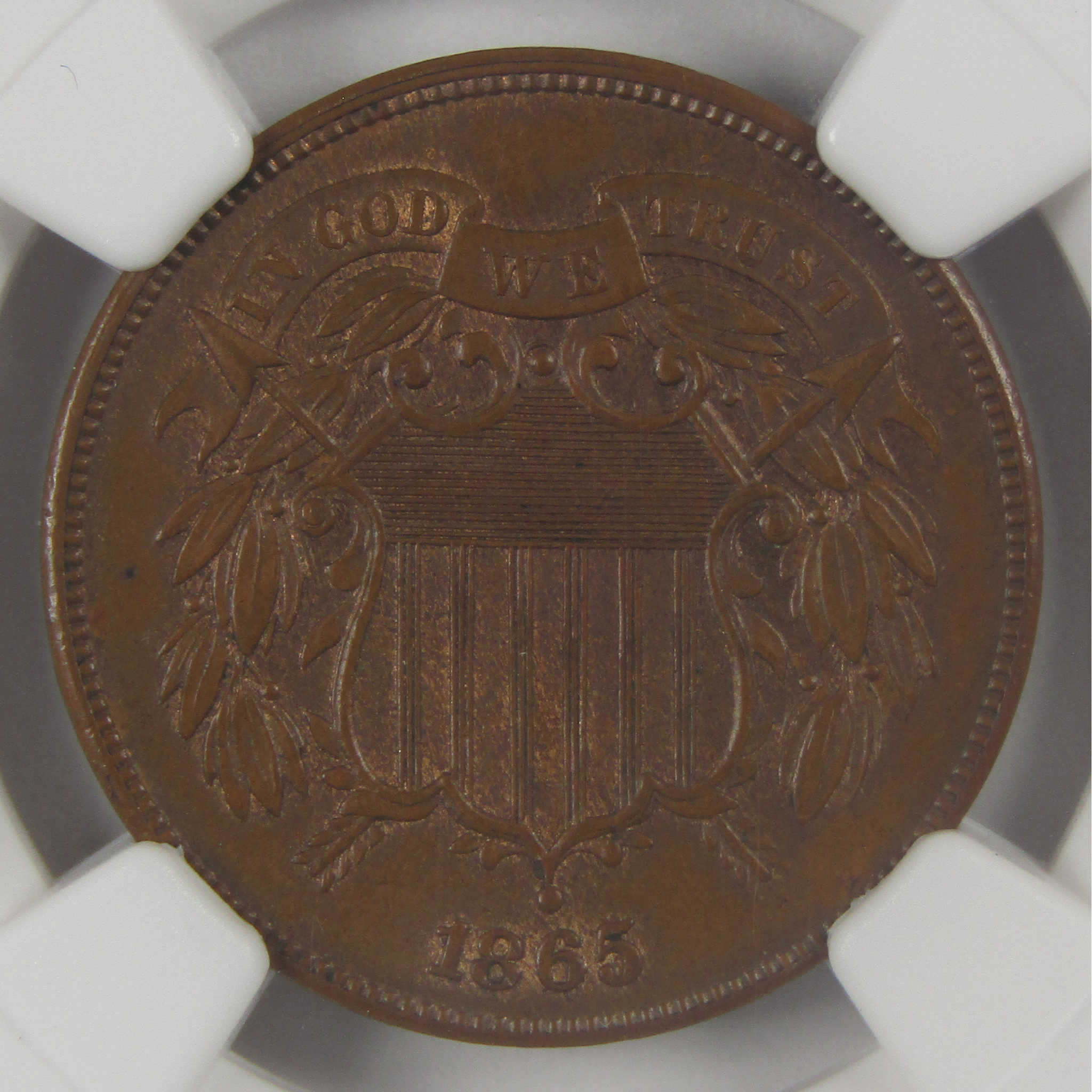 1865 Two Cent Piece MS 64 BN NGC Uncirculated 2c Coin Collectible