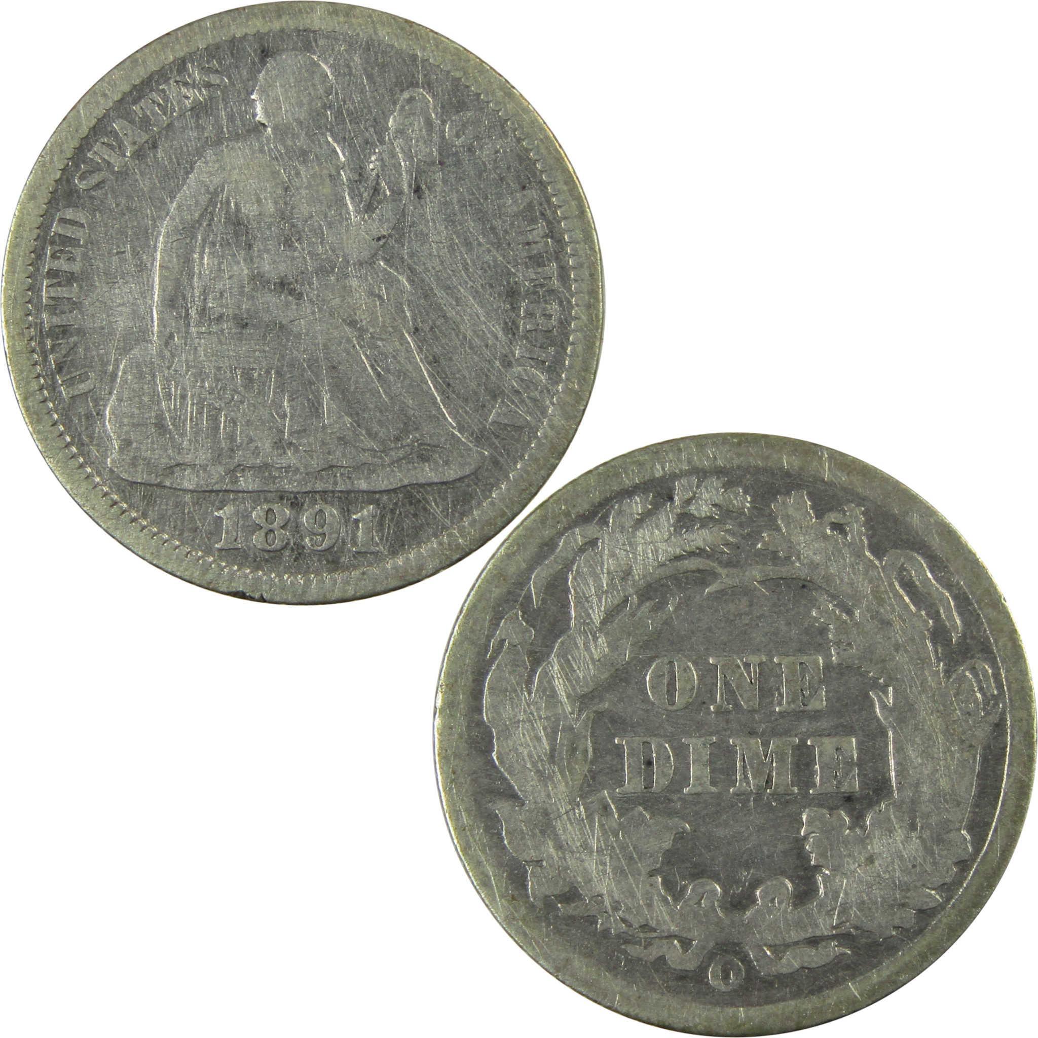 1891 O Seated Liberty Silver Dime F Fine 10c Coin Collectible SKU:CP85