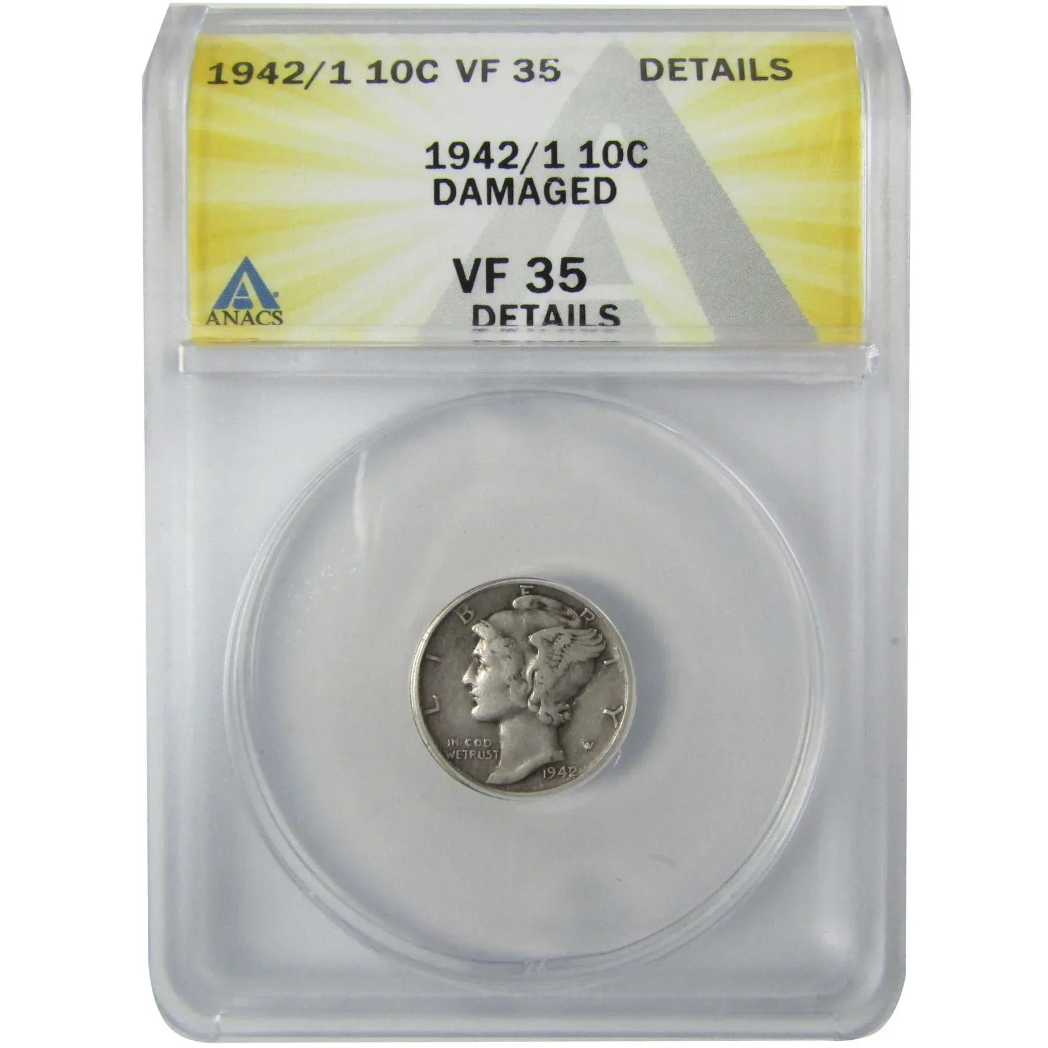1942/1 Mercury Silver Dime VF 35 Details ANACS 10c Coin SKU:CP766