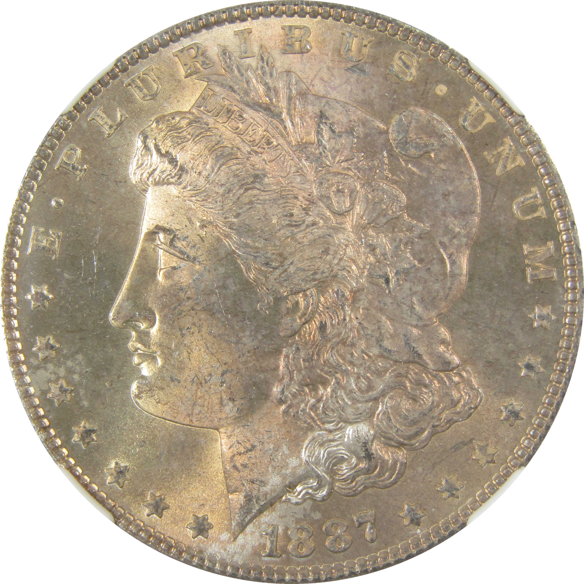 1887 Morgan Silver Dollar MS 64 NGC Toned Obverse SKU:I27542