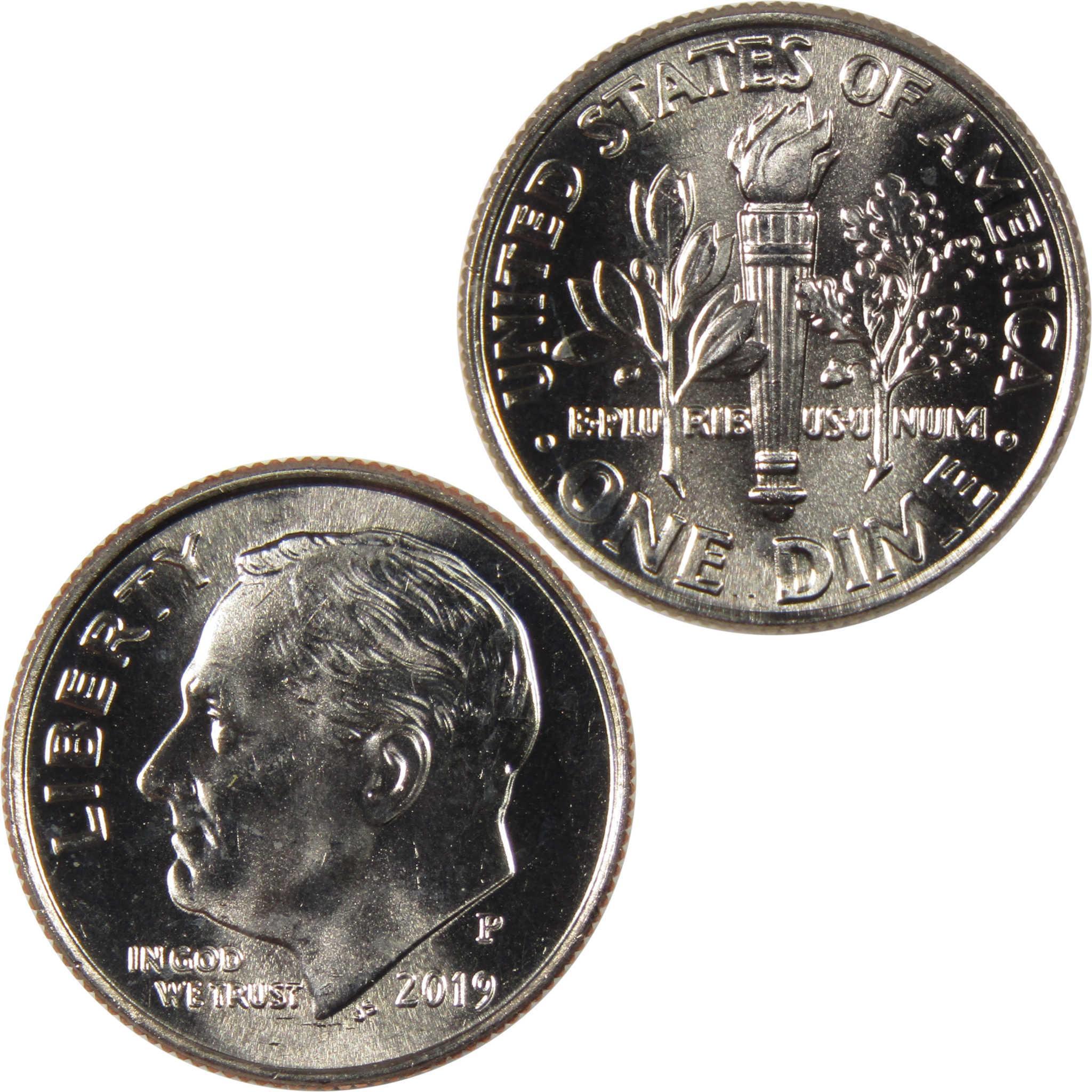 2019 Roosevelt dime, US ten cent coin, obverse and reverse sides, collectible coin