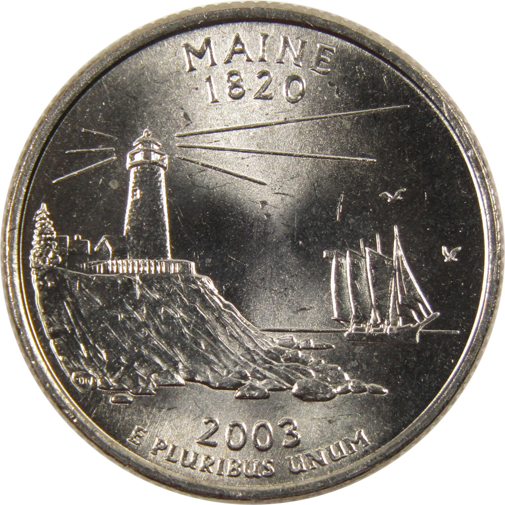2003 P Maine State Quarter BU Uncirculated Clad 25c Coin