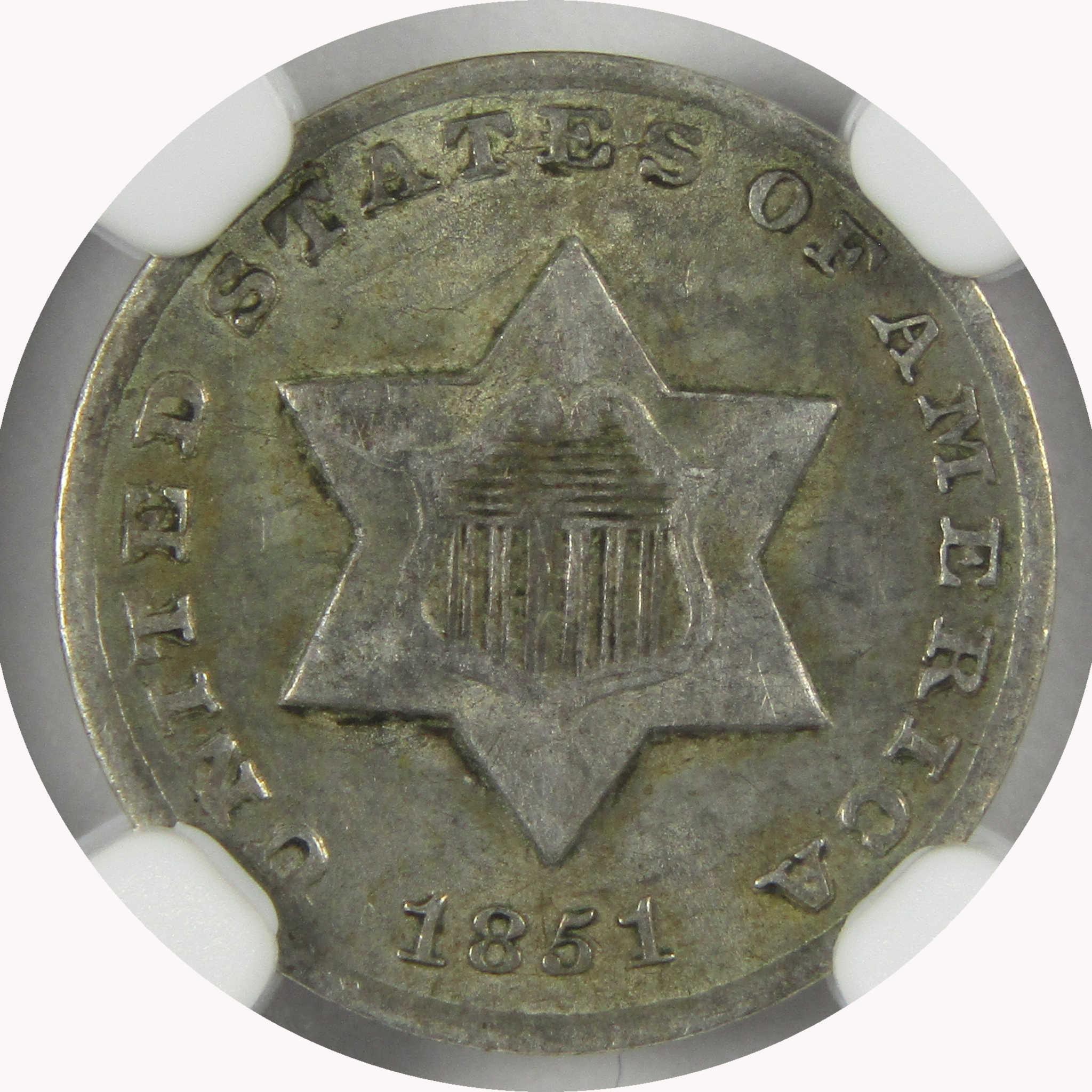 1851 O Silver Three Cent Piece AU 55 NGC Trime 3c Coin Collectible