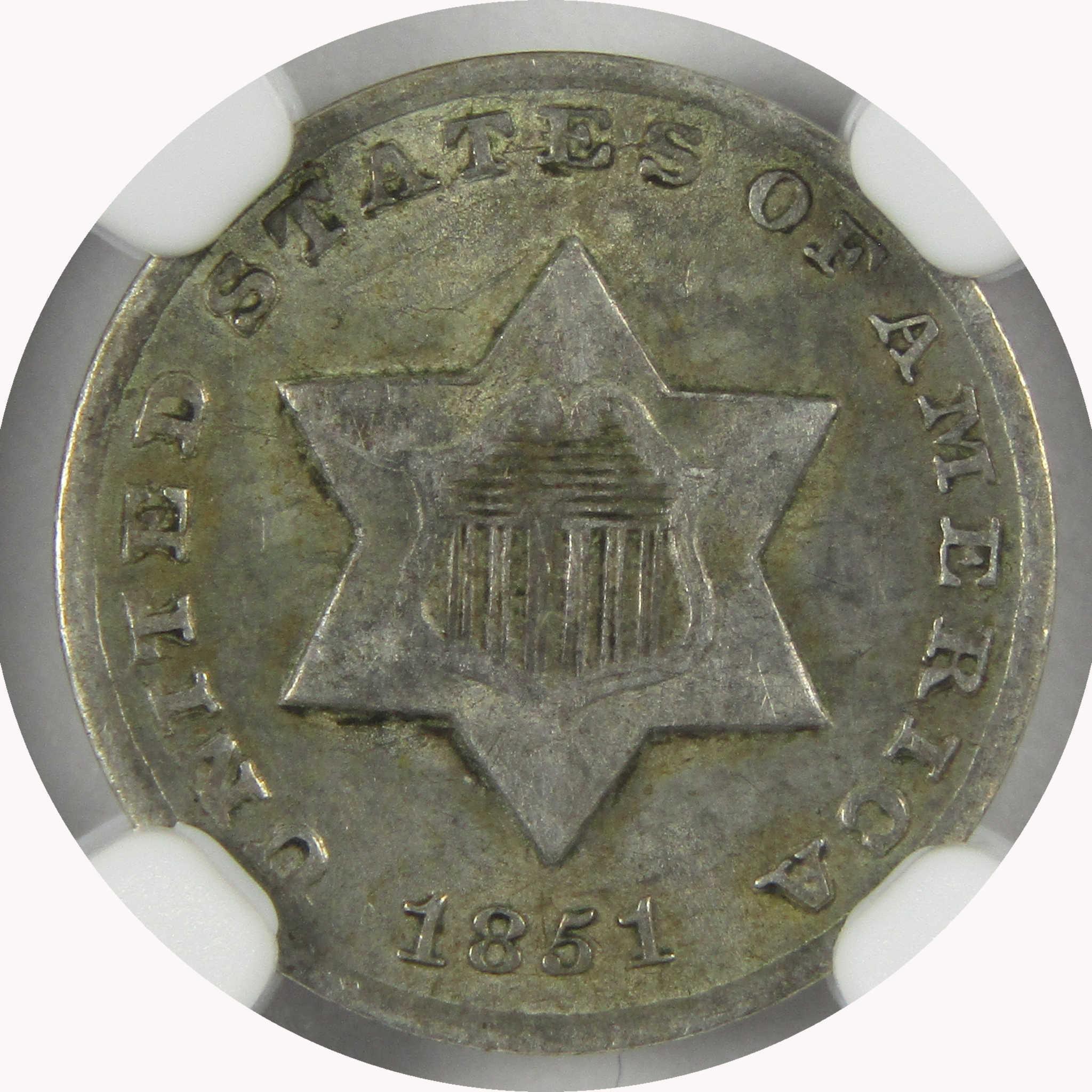 1851 O Silver Three Cent Piece AU 55 NGC Trime 3c Coin Collectible