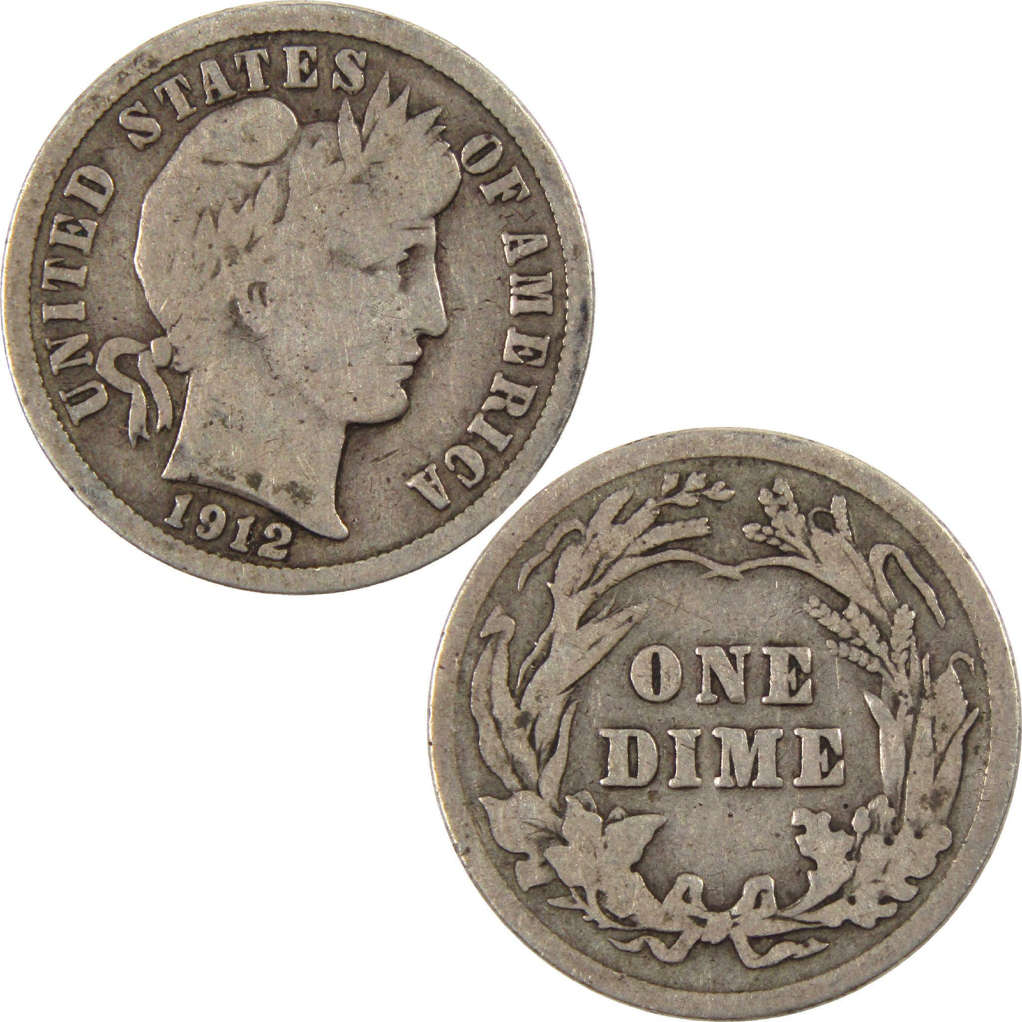 1912 Barber Dime G Good Silver 10c Coin