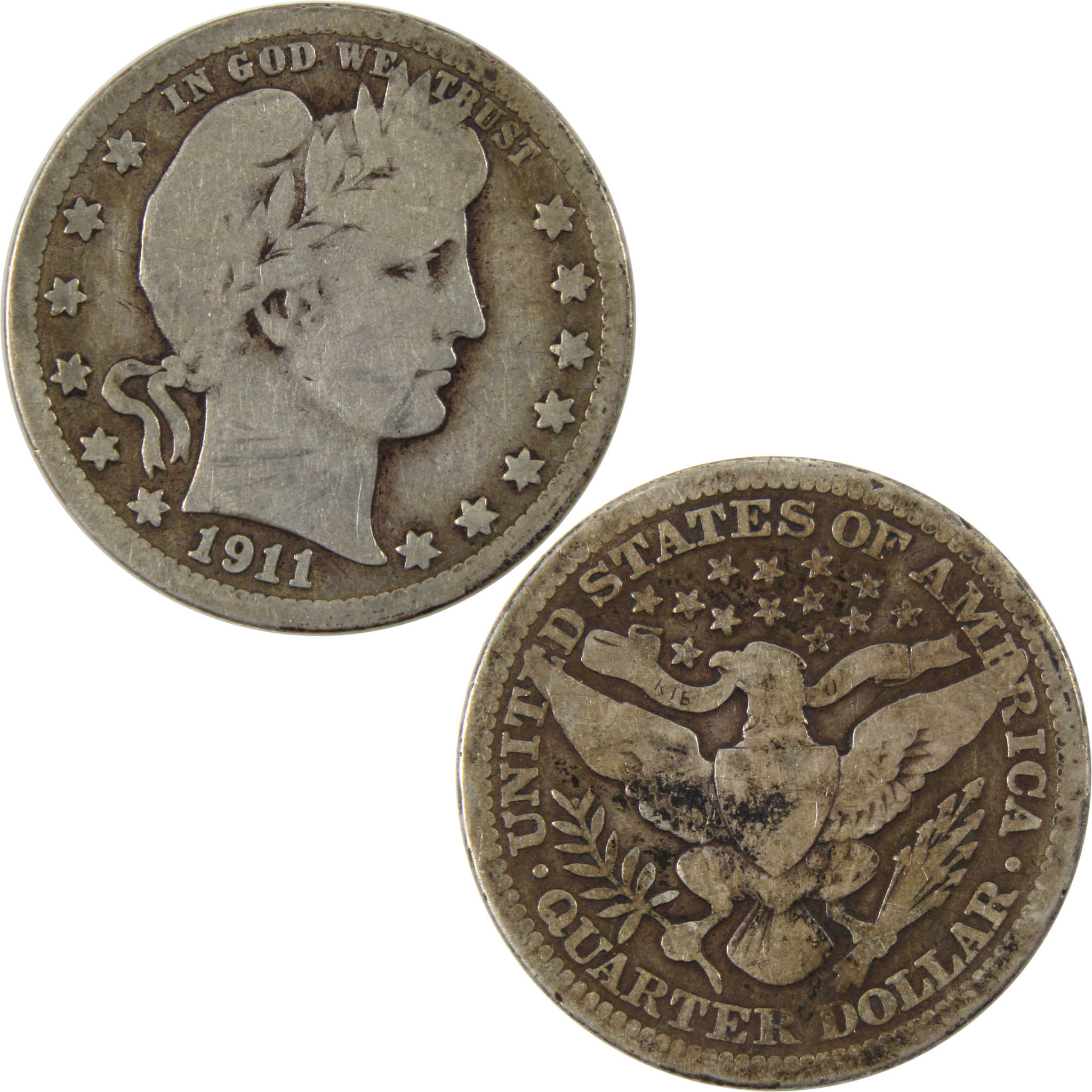 1911 D Barber Quarter VG Very Good 90% Silver 25c Coin SKU:I10105