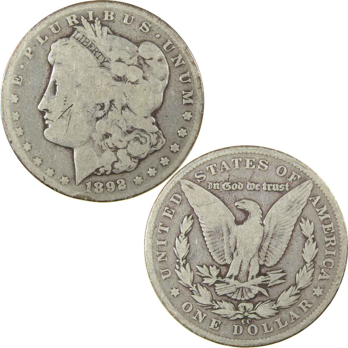 1892 CC Morgan Silver Dollar VG Very Good Details $1 Coin SKU:CP1583 - Morgan coin - Morgan silver dollar - Morgan silver dollar for sale - Profile Coins & Collectibles