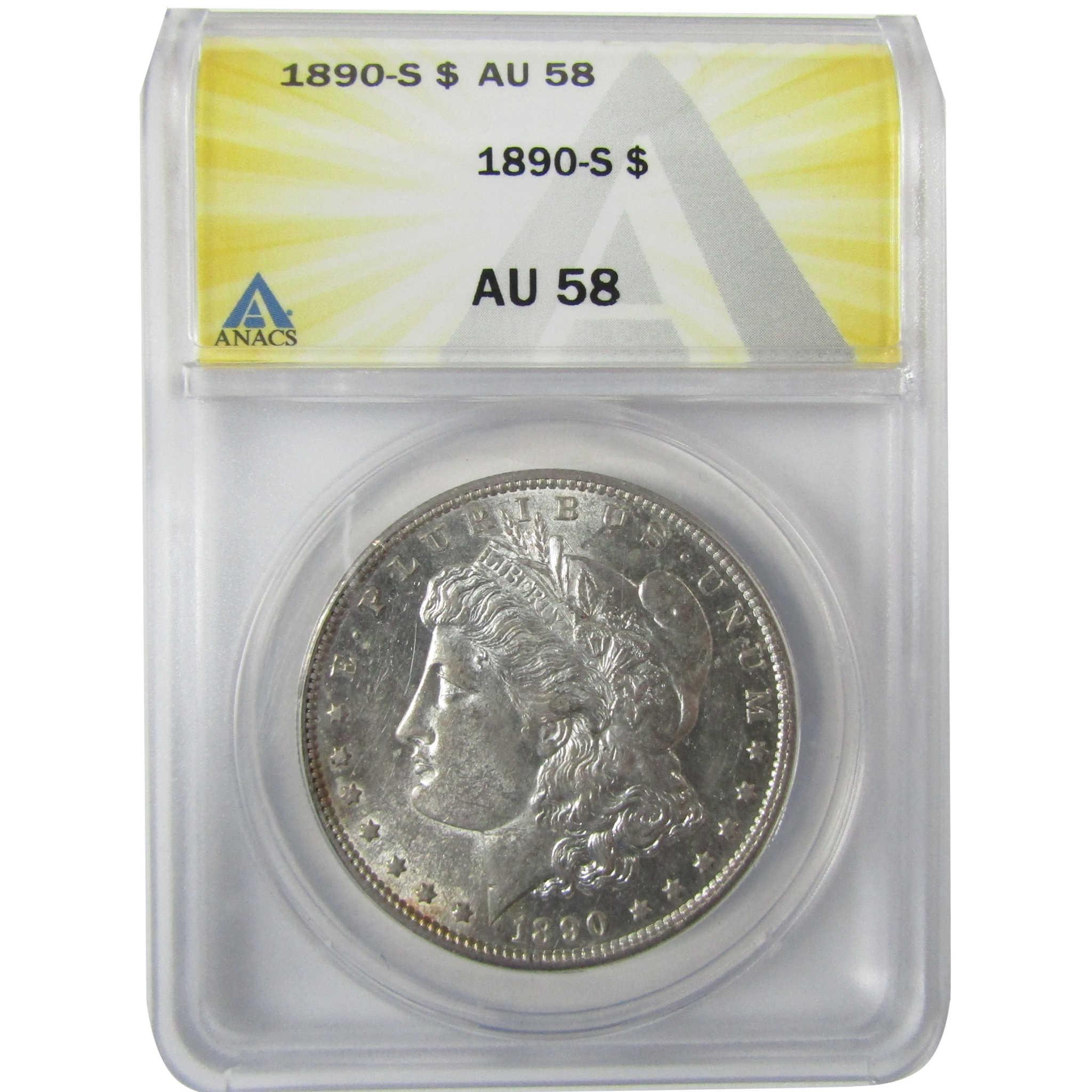 1890 S Morgan Silver Dollar AU 58 ANACS $1 Coin SKU:I27955 - Morgan coin - Morgan silver dollar - Morgan silver dollar for sale - Profile Coins & Collectibles