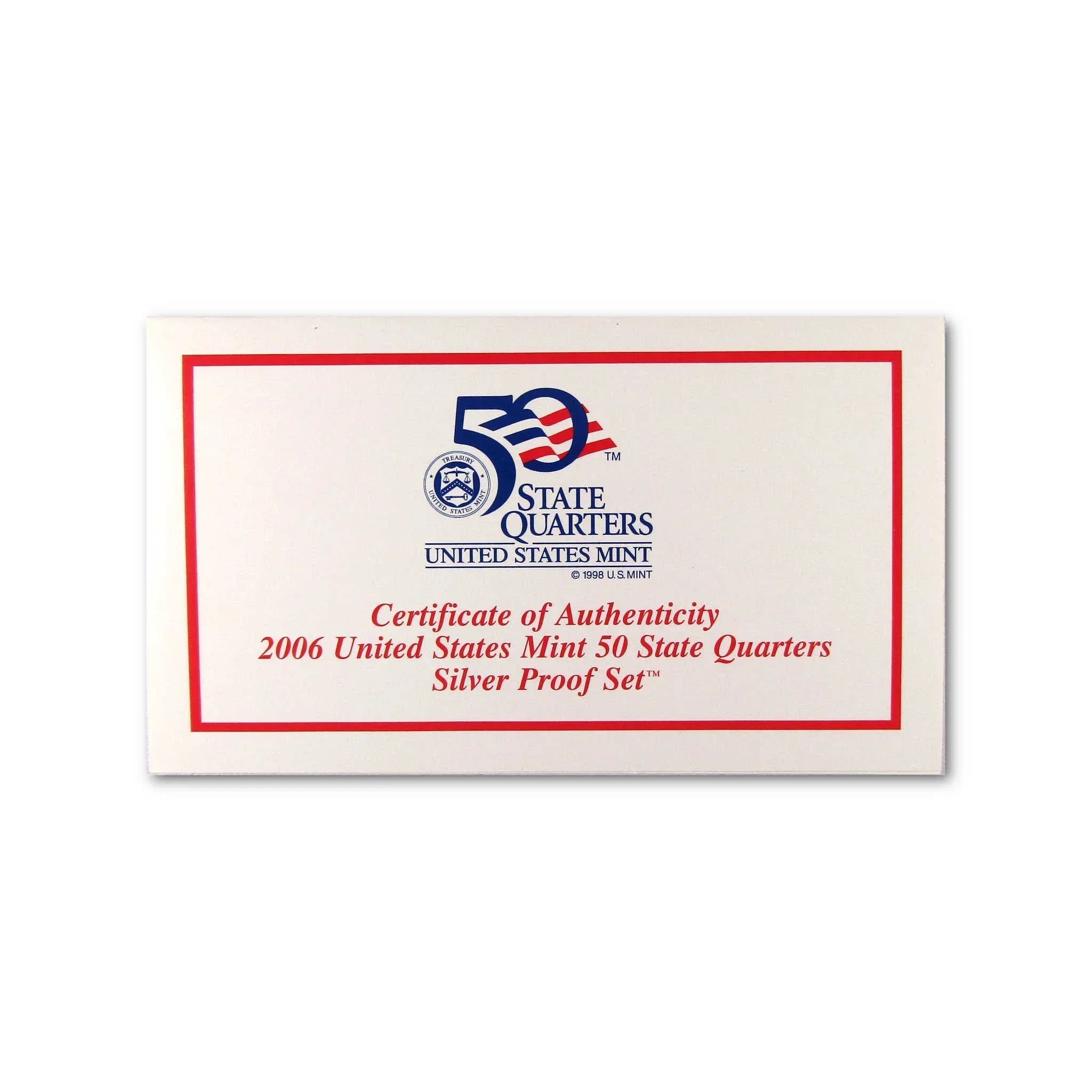 Certificate of authenticity for 2006 United States Mint 50 State Quarters Silver Proof Set