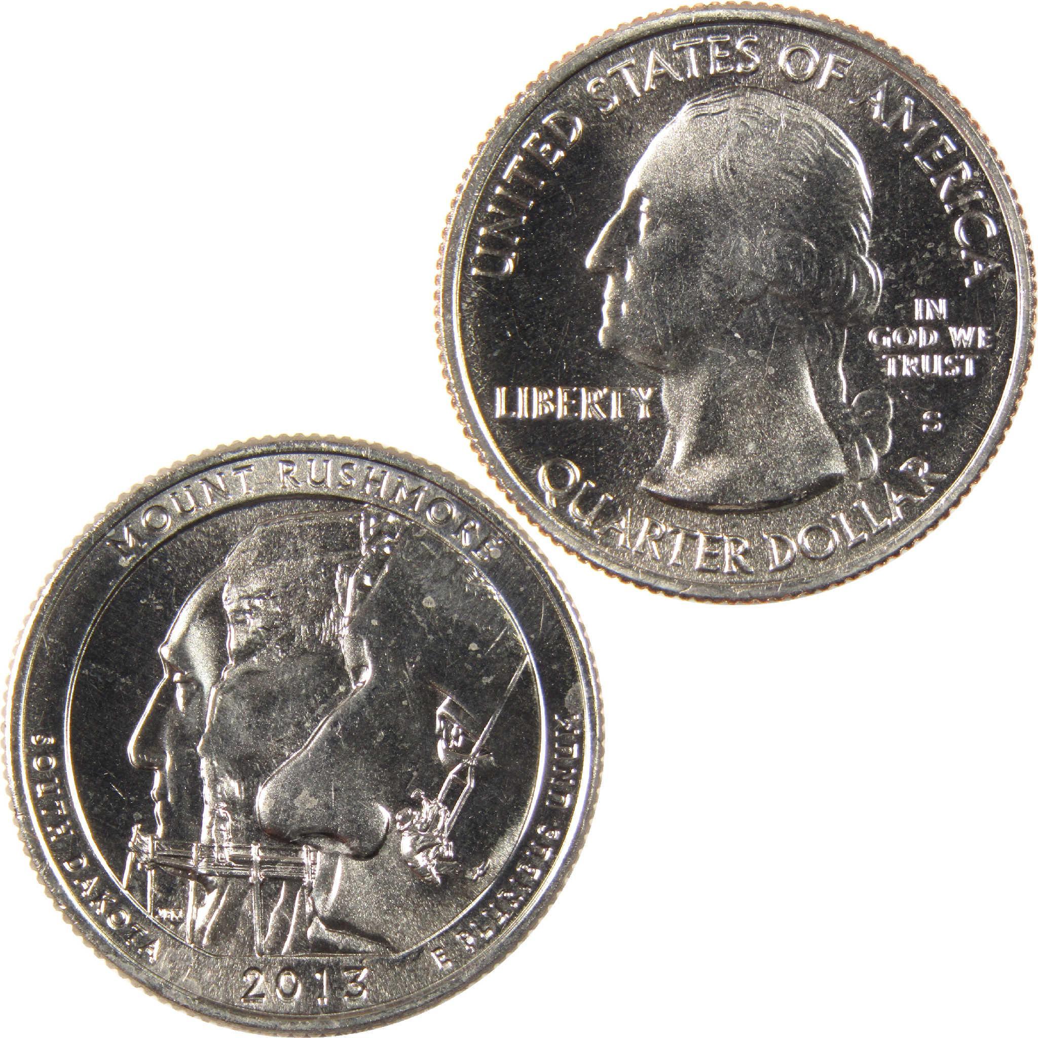 2013 Mount Rushmore South Dakota quarter dollar collectible coin, obverse and reverse
